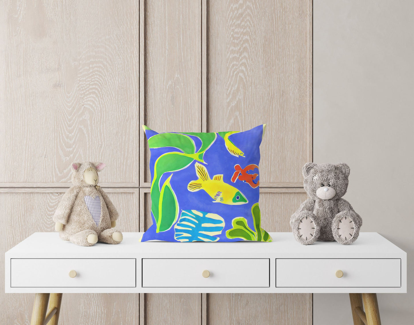 Tropical Fish Toss Pillow, Abstract Pillow, Artist Pillow, Colorful Pillow Case, Contemporary Pillow, 24X24 Pillow Case, Nursery Pillows
