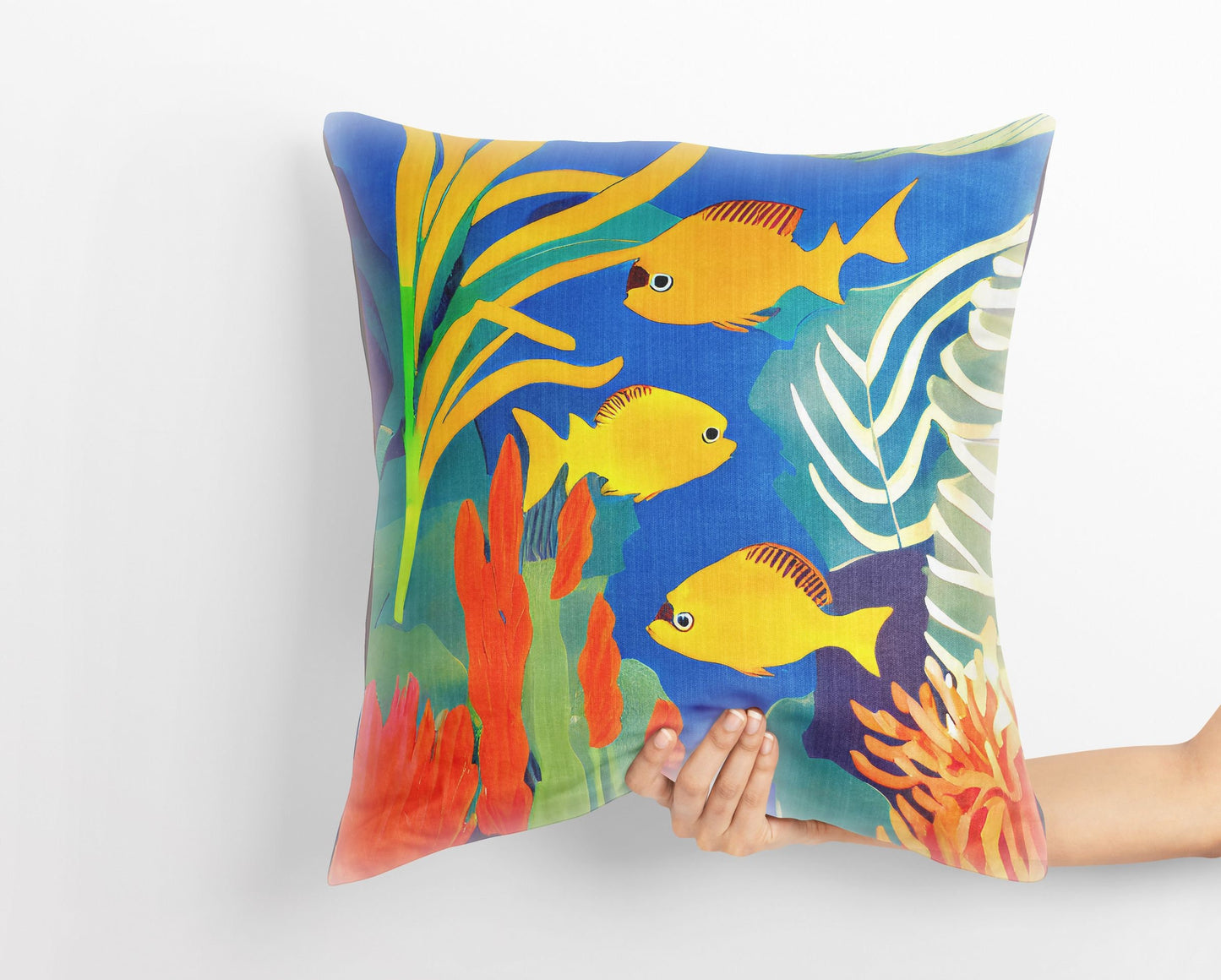 Tropical Fishes Decorative Pillow, Abstract Throw Pillow Cover, Art Pillow, Colorful Pillow Case, Fashion, Large Pillow Cases