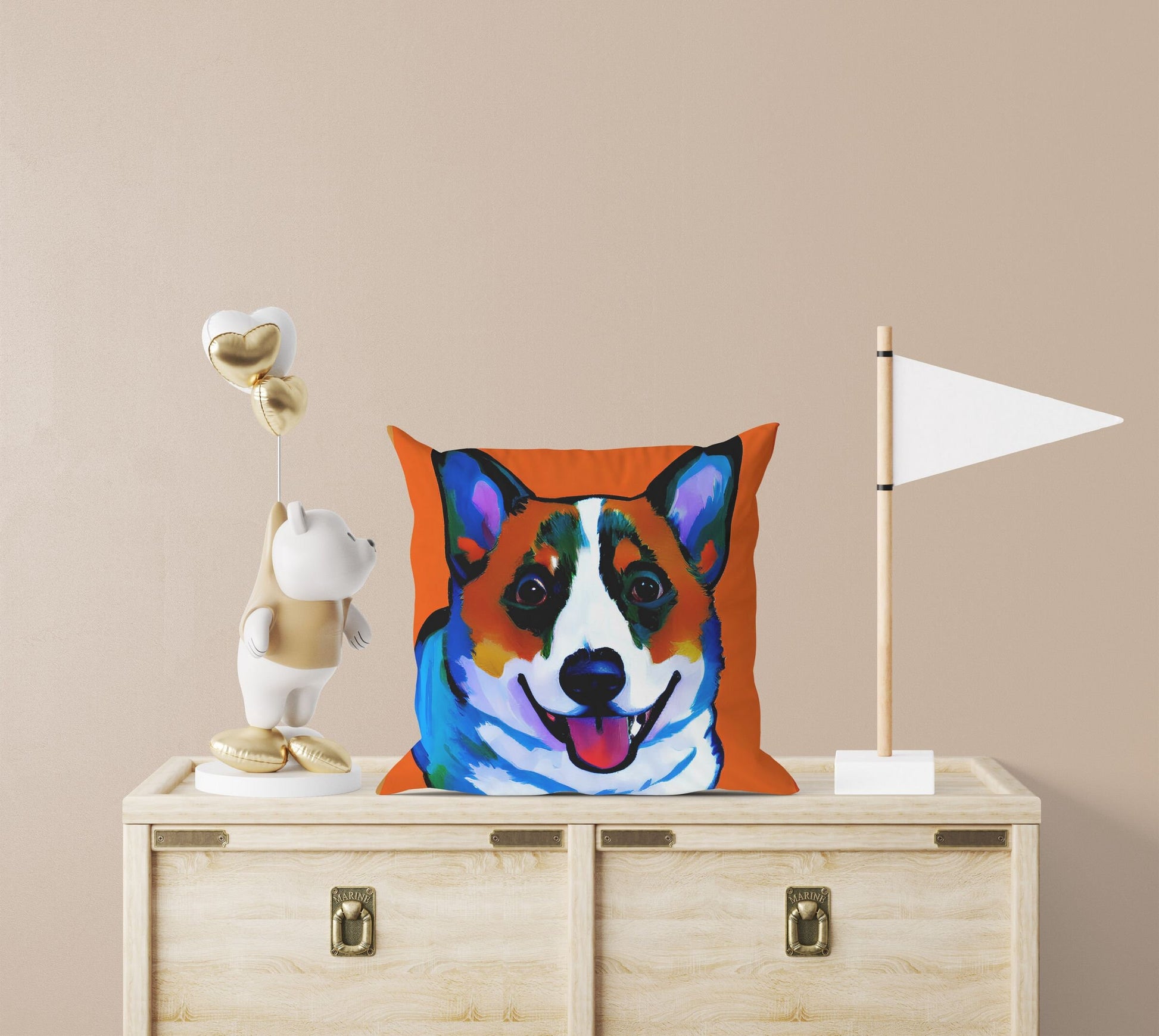 Corgi Dog Original Art Tapestry Pillows, Abstract Art Pillow, Designer Pillow, Square Pillow, Home Decor Pillow, Holiday Gift