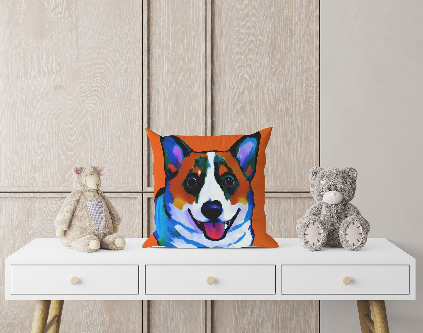 Corgi Dog Original Art Tapestry Pillows, Abstract Art Pillow, Designer Pillow, Square Pillow, Home Decor Pillow, Holiday Gift