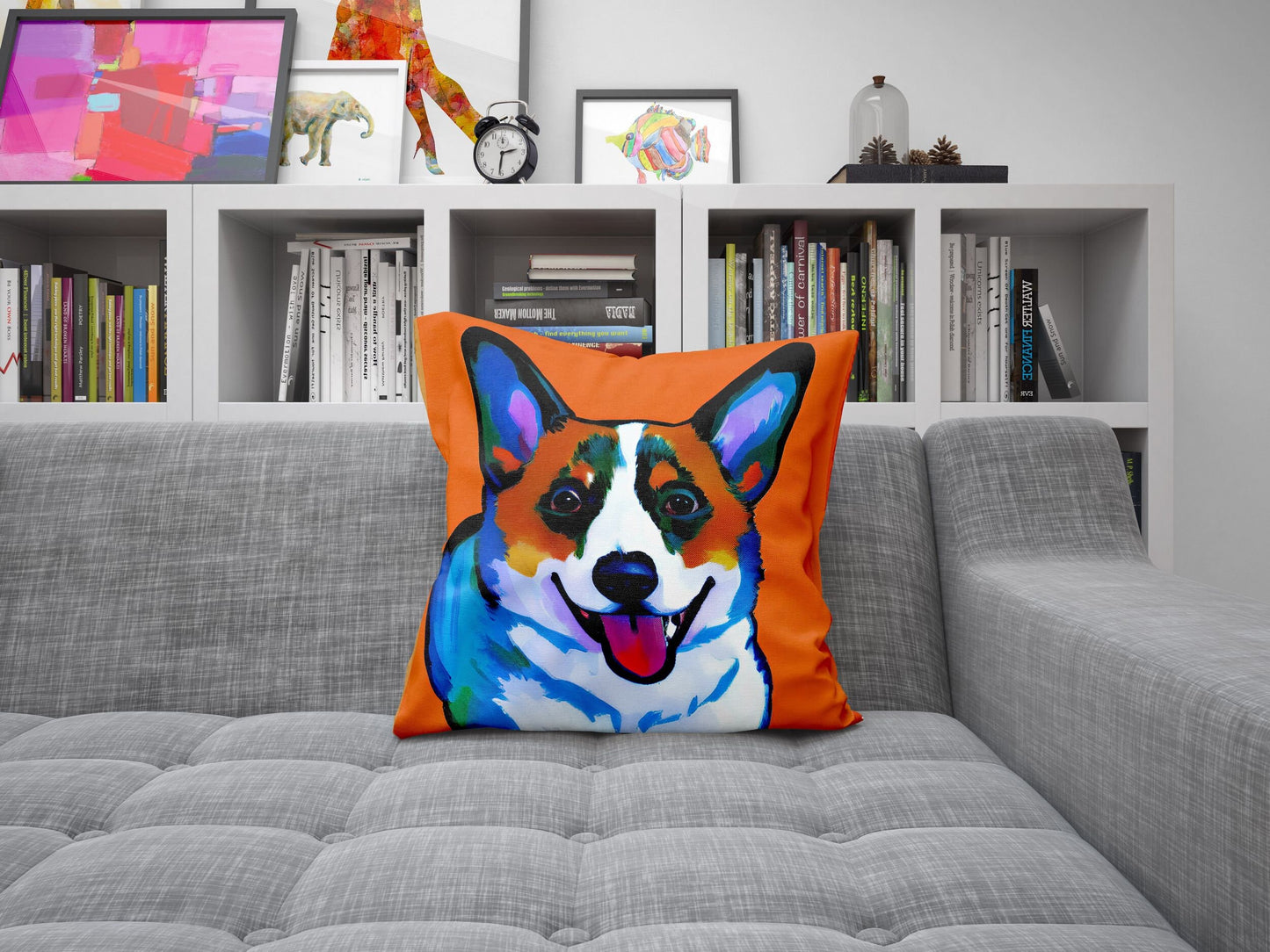 Corgi Dog Original Art Tapestry Pillows, Abstract Art Pillow, Designer Pillow, Square Pillow, Home Decor Pillow, Holiday Gift