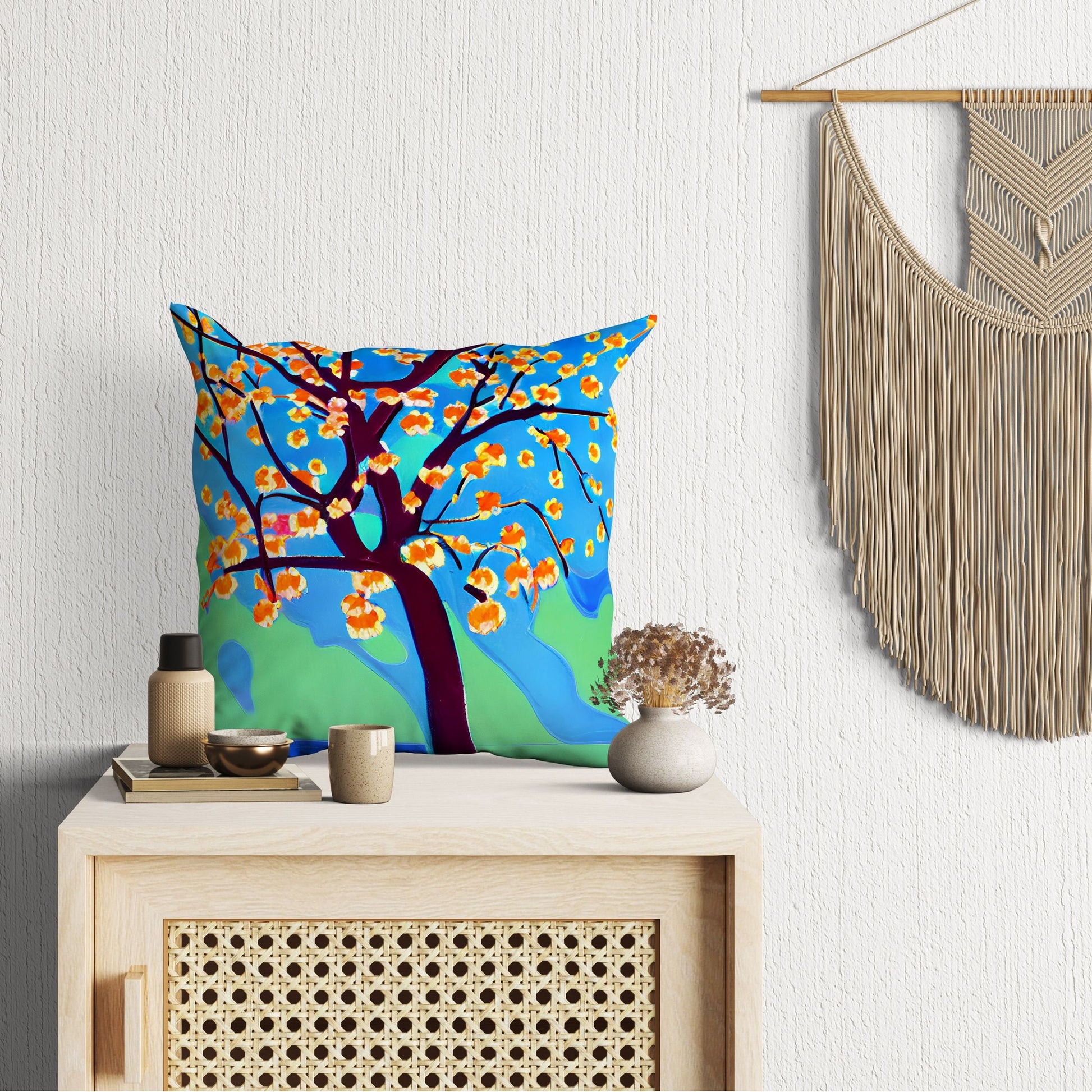 Flowering Tree Pillow Case, Abstract Art Pillow, Soft Pillow Cases, Colorful Pillow Case, Home Decor Pillow, Abstract Decor