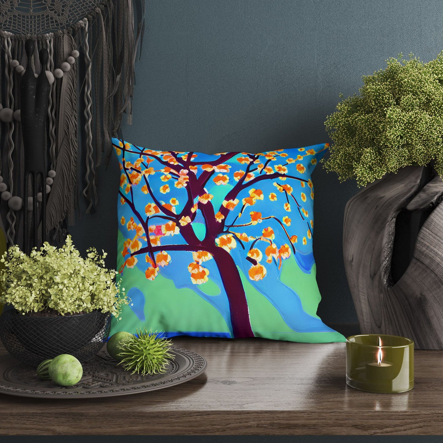 Flowering Tree Pillow Case, Abstract Art Pillow, Soft Pillow Cases, Colorful Pillow Case, Home Decor Pillow, Abstract Decor