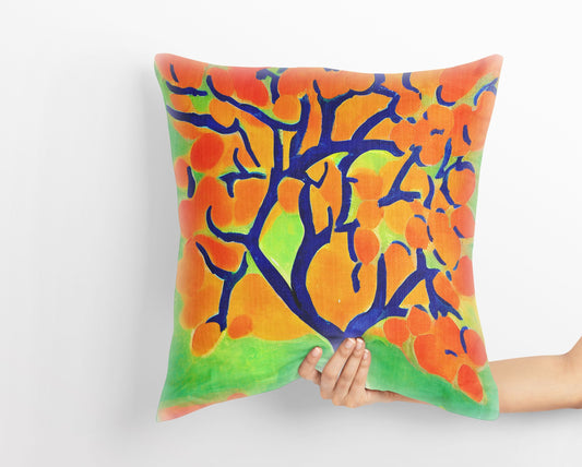 Tree Full Of Fruit Throw Pillow, Abstract Throw Pillow Cover, Soft Pillow Cases, Colorful Pillow Case, Contemporary Pillow 24X24 Pillow Case