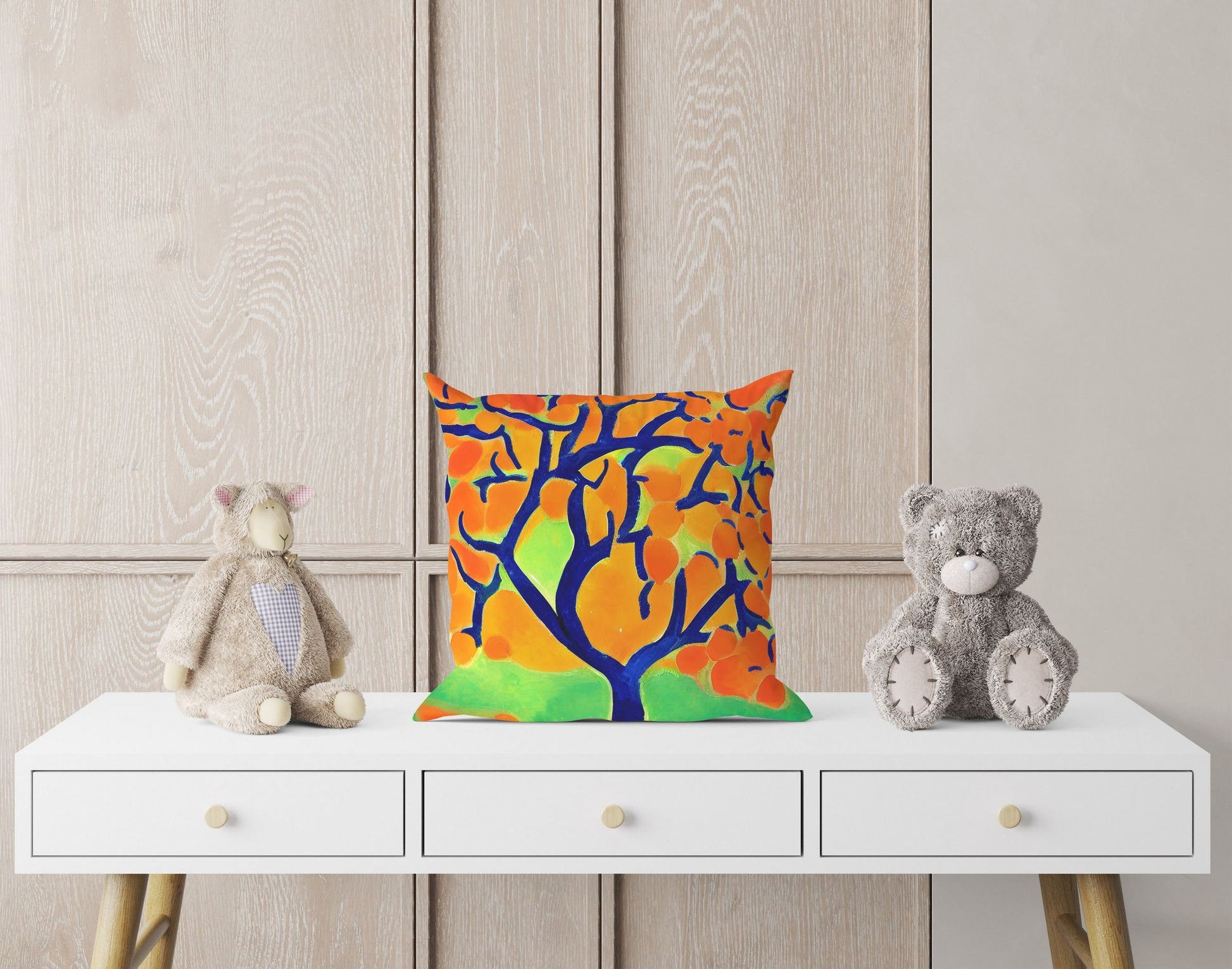 Tree Full Of Fruit Throw Pillow, Abstract Throw Pillow Cover, Soft Pillow Cases, Colorful Pillow Case, Contemporary Pillow 24X24 Pillow Case