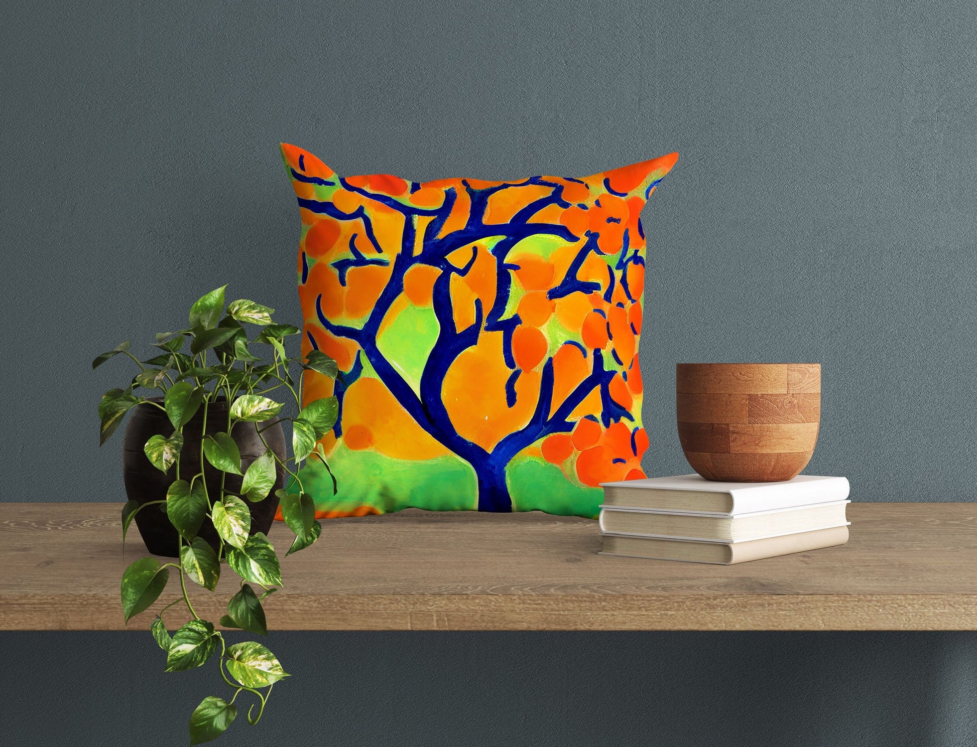 Tree Full Of Fruit Throw Pillow, Abstract Throw Pillow Cover, Soft Pillow Cases, Colorful Pillow Case, Contemporary Pillow 24X24 Pillow Case