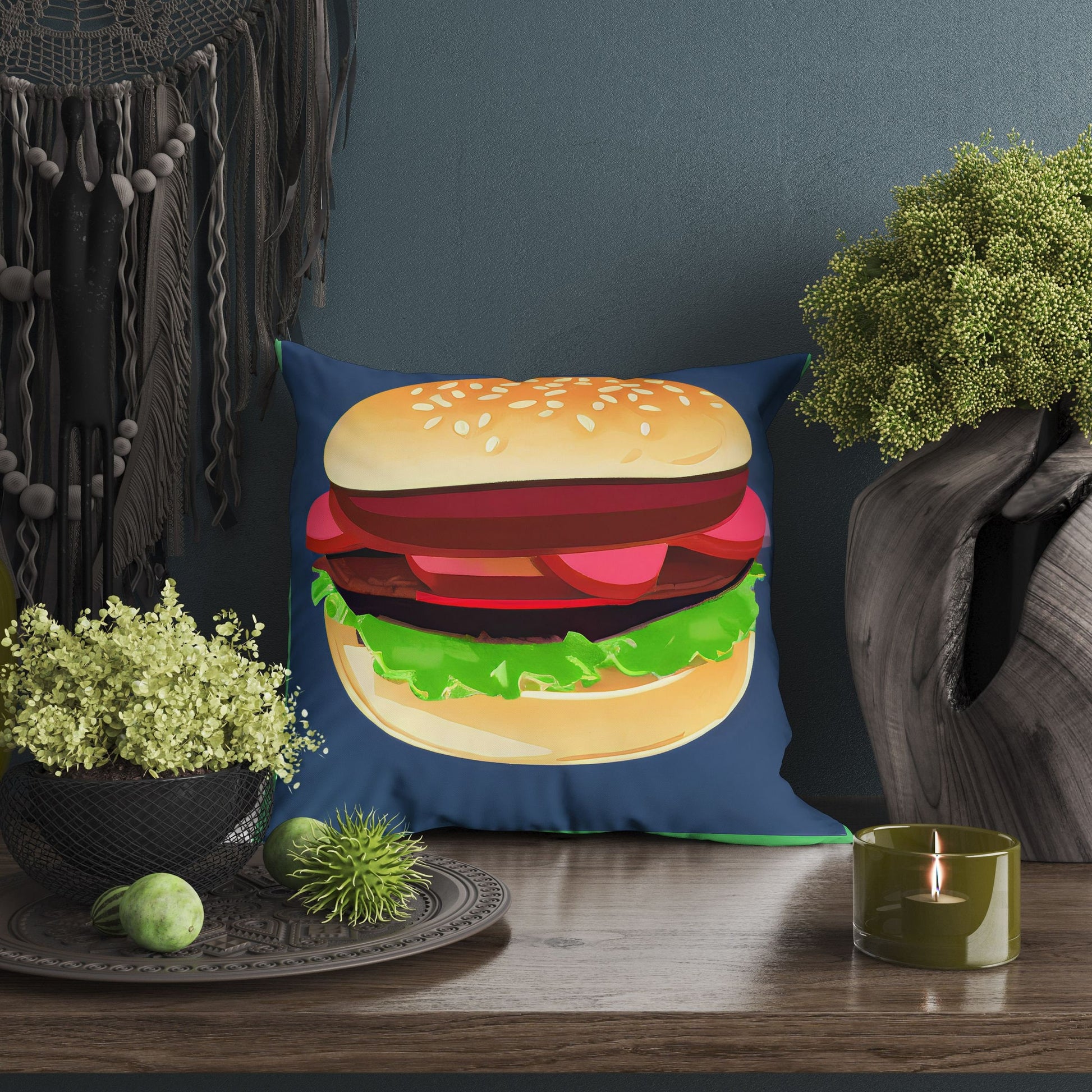 Hamburger Decorative Pillow, Abstract Throw Pillow Cover, Soft Pillow Cases, Beautiful Pillow, Home And Living, Sofa Pillows