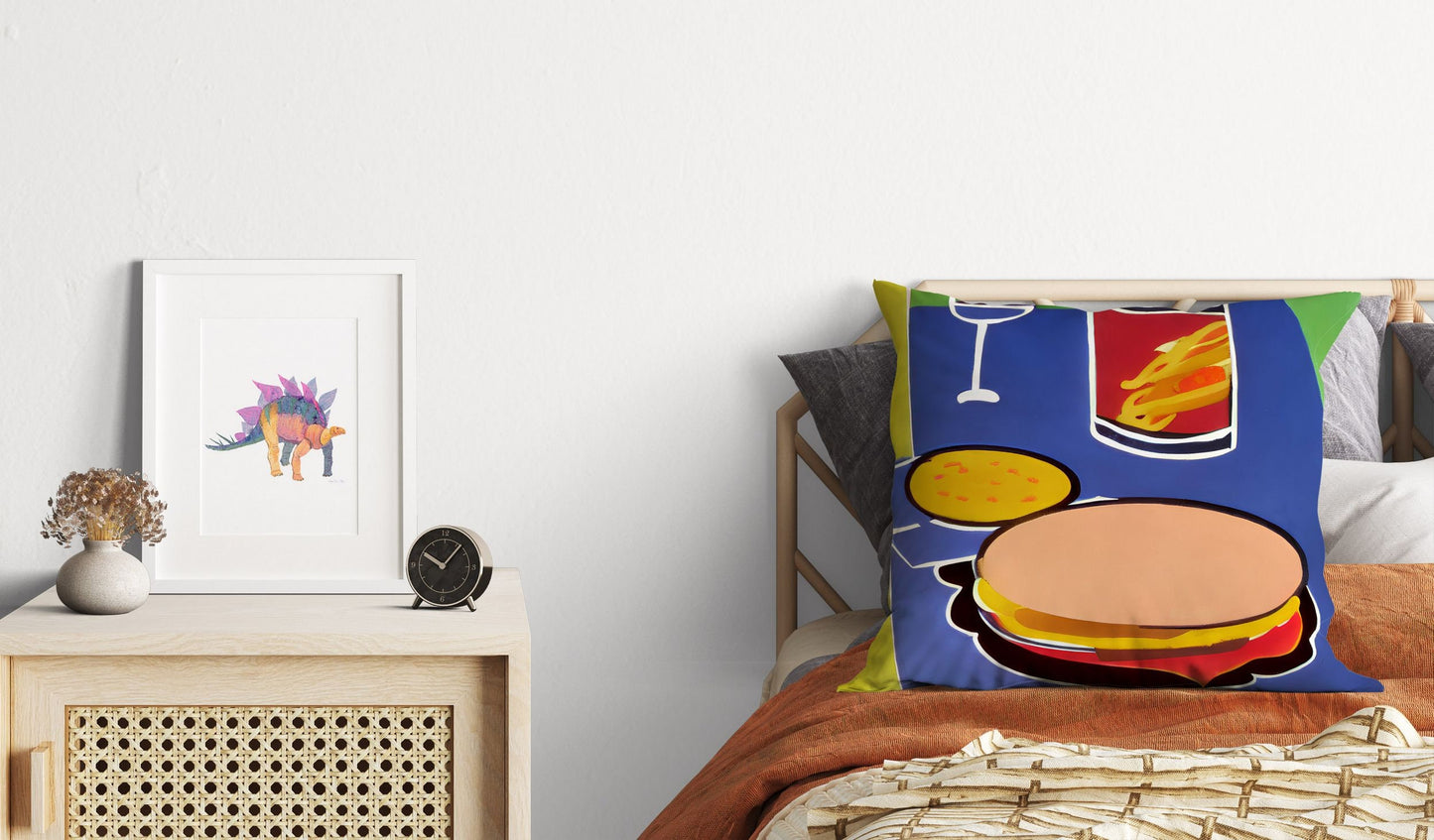 Hamburger And Drink Decorative Pillow, Abstract Throw Pillow, Contemporary Pillow, Square Pillow, Home Decor Pillow, Girl Pillow