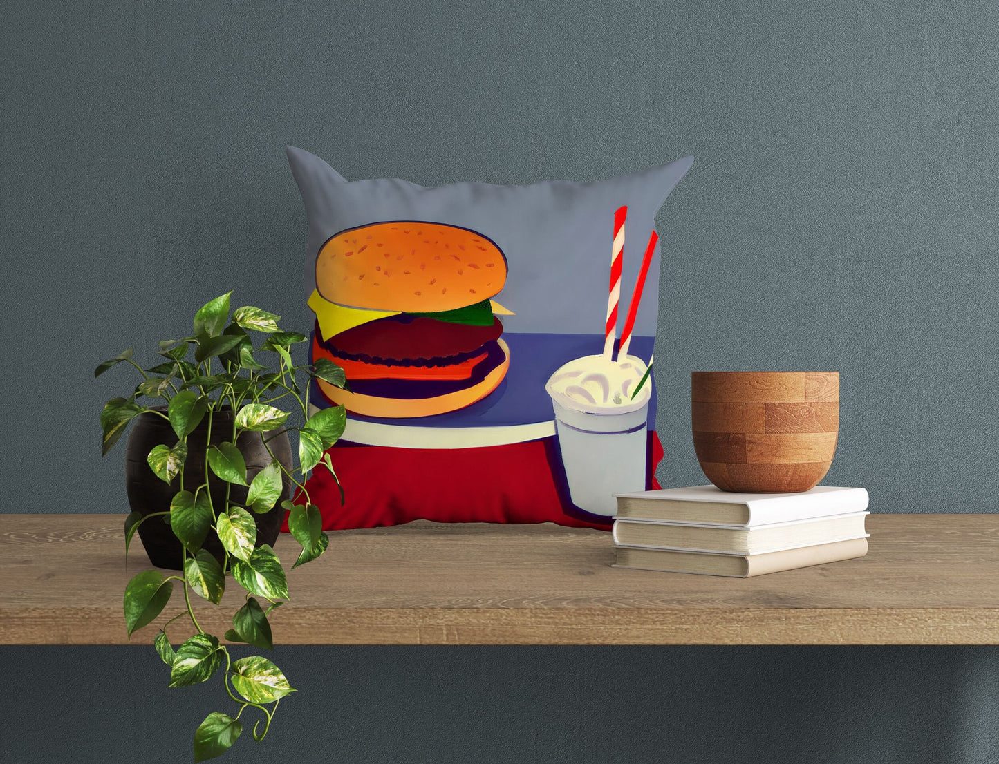 Hamburger And Drink, Pillow Case, Abstract Art Pillow, Designer Pillow, Colorful Pillow Case, Fashion, Playroom Decor, Pillow Cases Kids