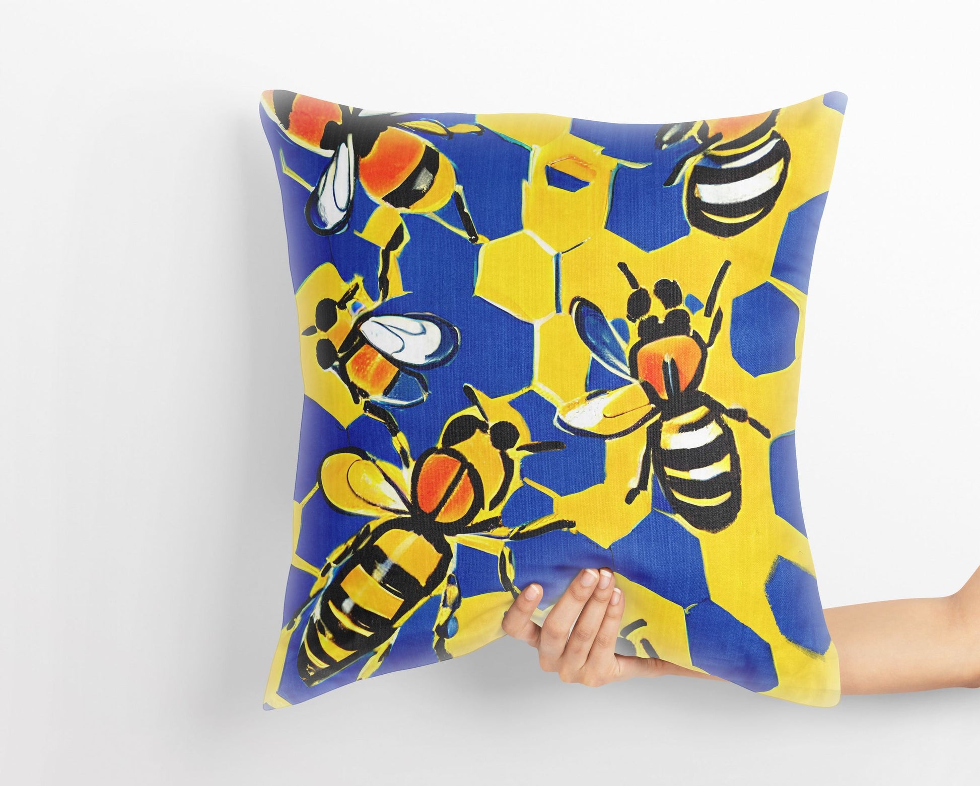 Bee Hive Decorative Pillow, Floral Pillow Cases, Artist Pillow, Colorful Pillow Case, Modern Pillow, 24X24 Pillow Case, Playroom Decor