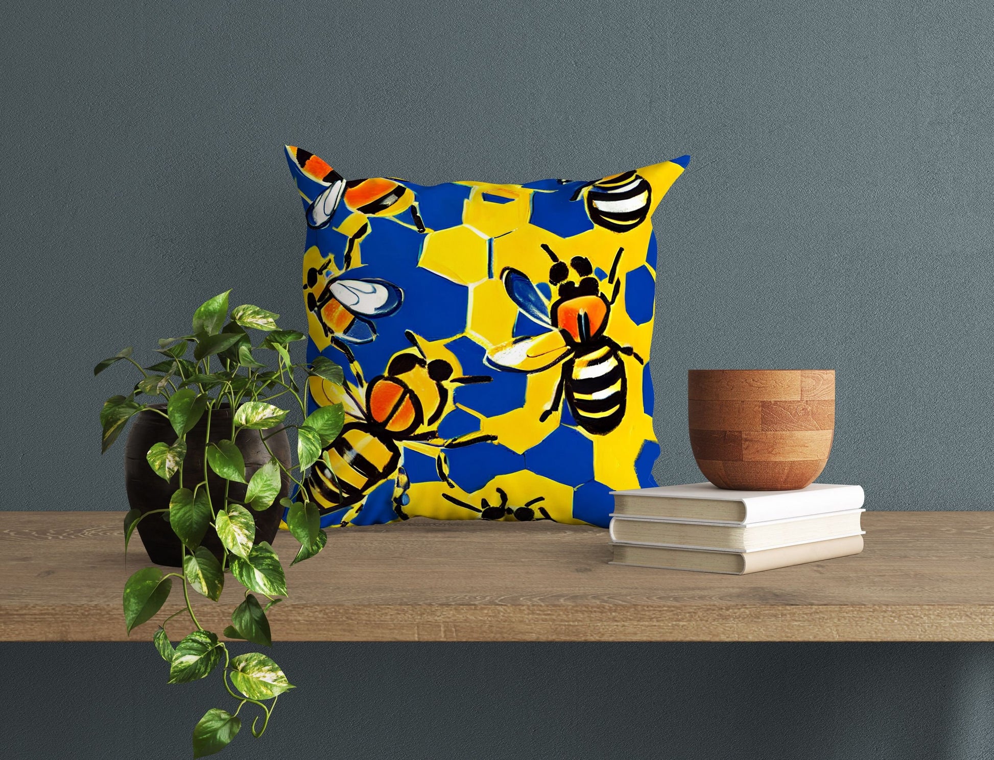 Bee Hive Decorative Pillow, Floral Pillow Cases, Artist Pillow, Colorful Pillow Case, Modern Pillow, 24X24 Pillow Case, Playroom Decor