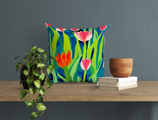 Tulips Decorative Pillow, Flower Pillow, Designer Pillow, Colorful Pillow Case, Contemporary Pillow, 24X24 Pillow Case, Housewarming Gift