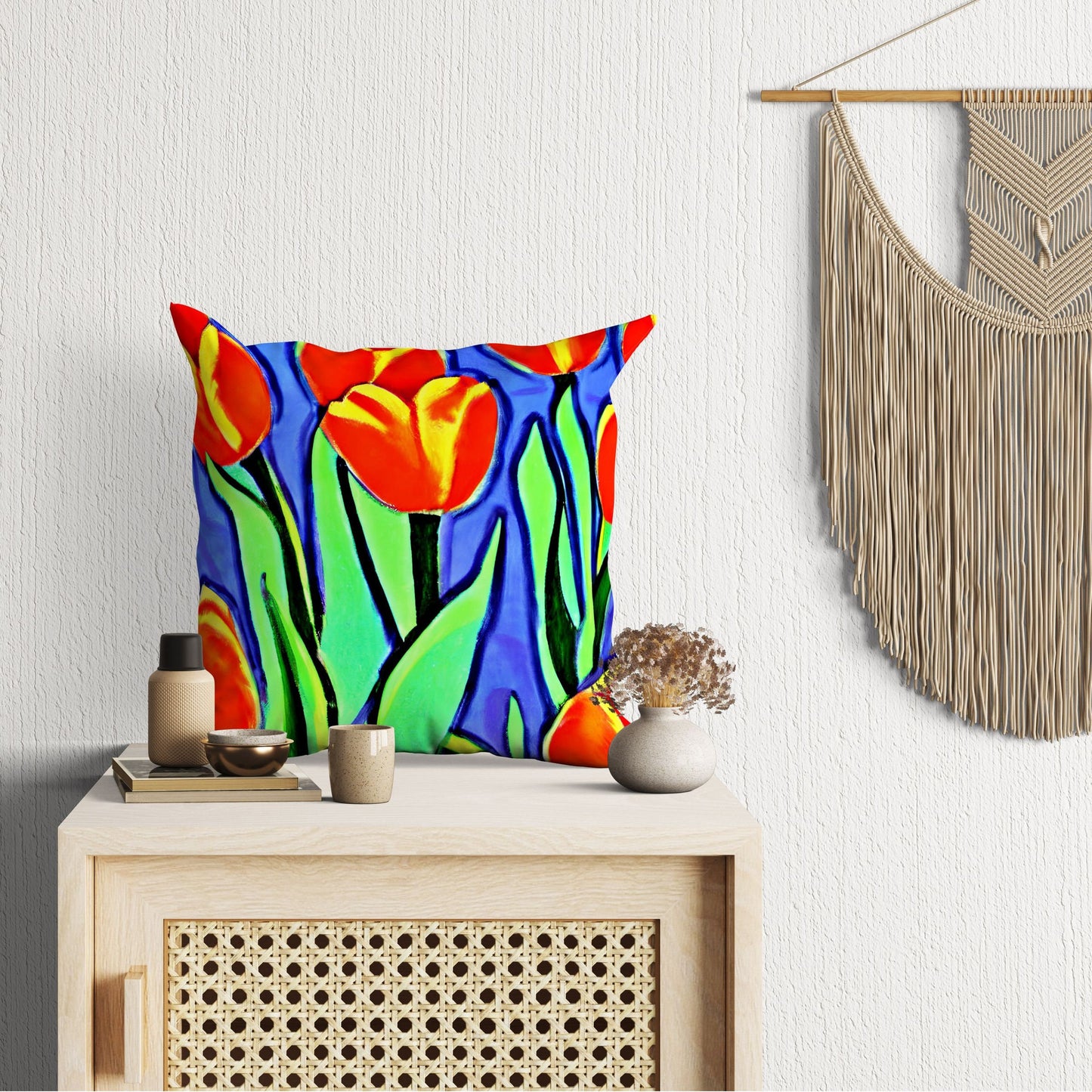 Tulips Decorative Pillow, Abstract Floral Pillow Covers, Comfortable, Colorful Pillow Case, Fashion, Home And Living, Holiday Gift