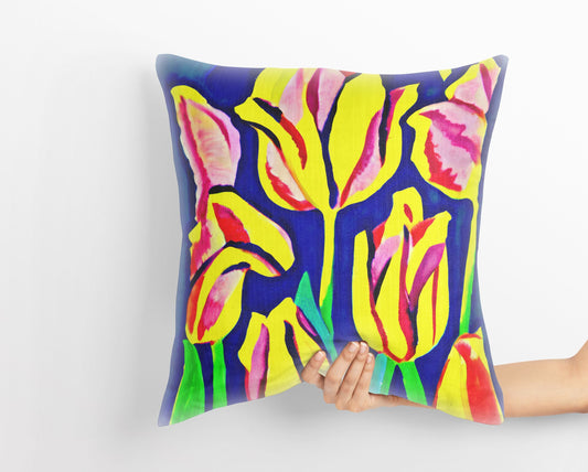 Tulips Throw Pillow, Floral Pillow, Comfortable, Colorful Pillow Case, Watercolor Pillow Case, Square Pillow, Christmas Pillow, Sofa Pillows