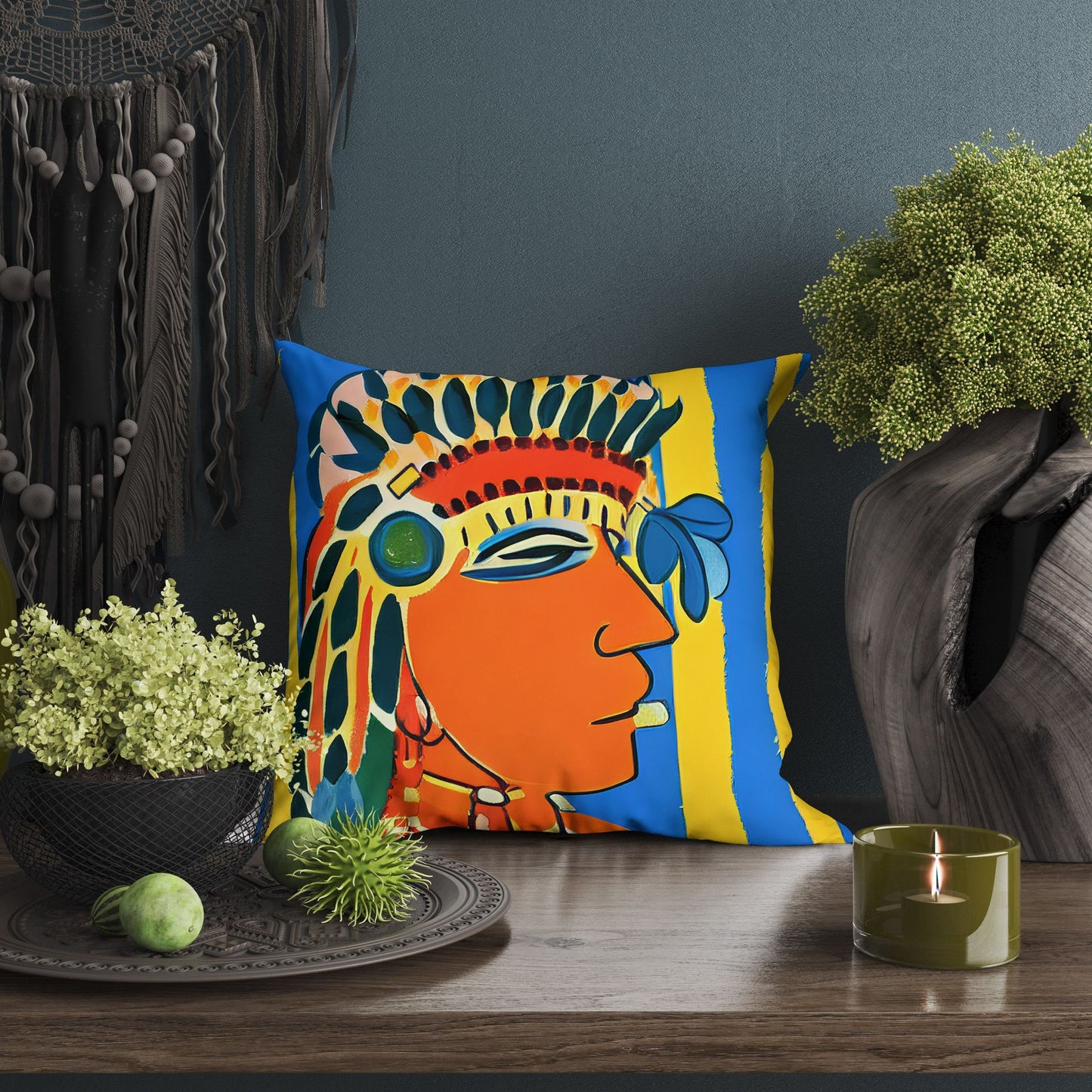 Indian Chief Pillow Case, Abstract Throw Pillow, Soft Pillow Cases, Colorful Pillow Case, Beautiful Pillow, 20X20 Pillow Cover