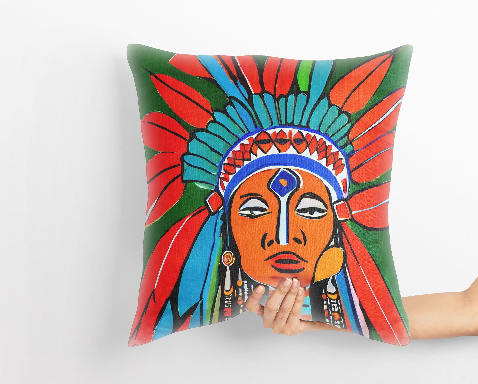 Indian Chief Pillow Case, Abstract Pillow Case, Artist Pillow, Colorful Pillow Case, Fashion, 20X20 Pillow, Home And Living, Abstract Decor