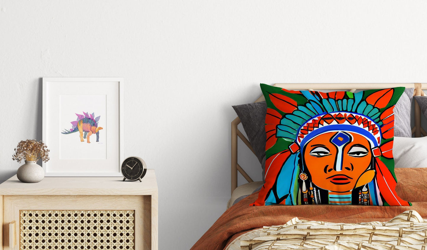 Indian Chief Pillow Case, Abstract Pillow Case, Artist Pillow, Colorful Pillow Case, Fashion, 20X20 Pillow, Home And Living, Abstract Decor