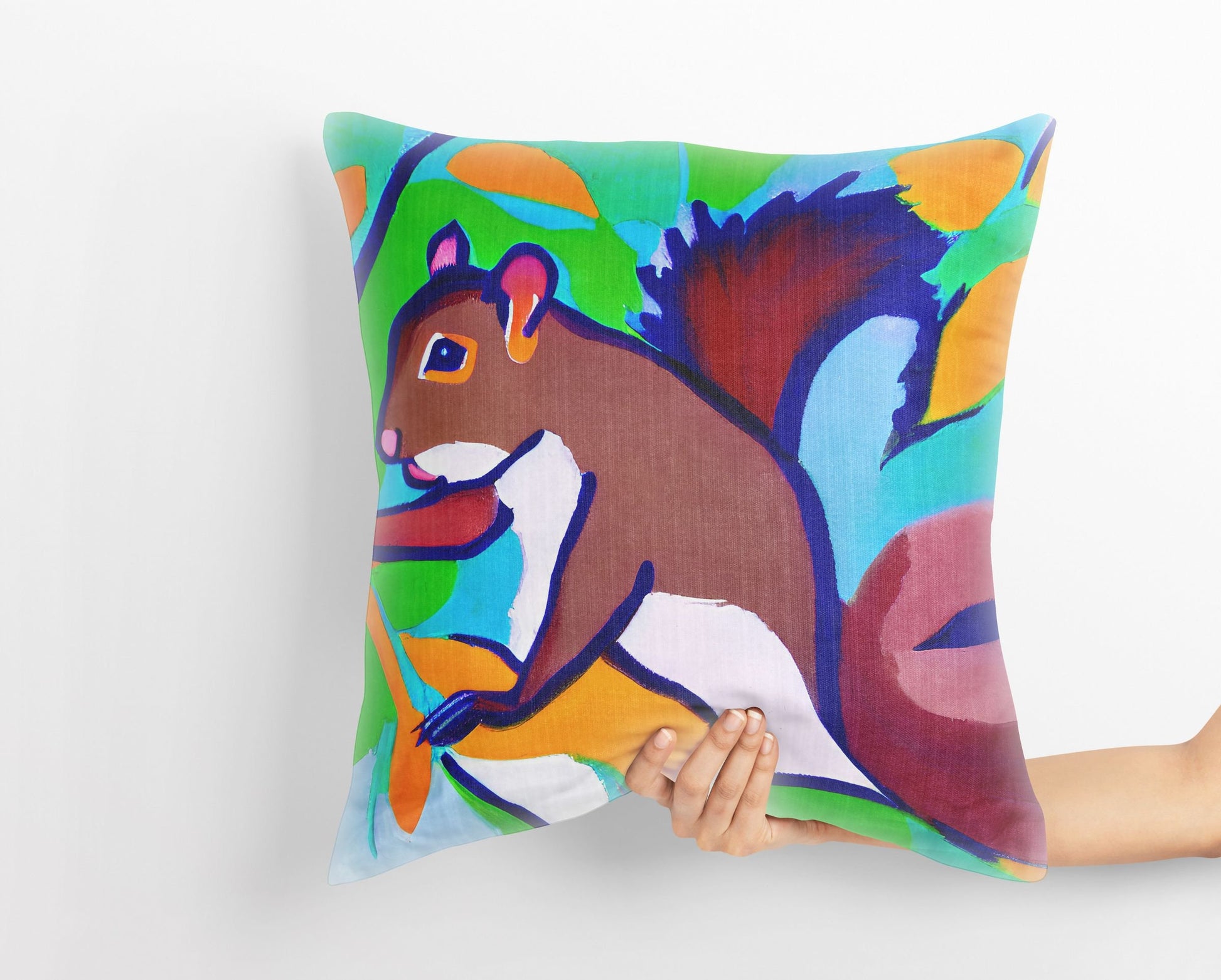 Squirrel Decorative Pillow, Abstract Pillow, Art Pillow, Colorful Pillow Case, Modern Pillow, 20X20 Pillow Cover, Housewarming Gift