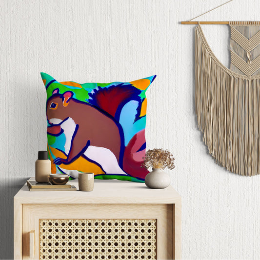 Squirrel Decorative Pillow, Abstract Pillow, Art Pillow, Colorful Pillow Case, Modern Pillow, 20X20 Pillow Cover, Housewarming Gift