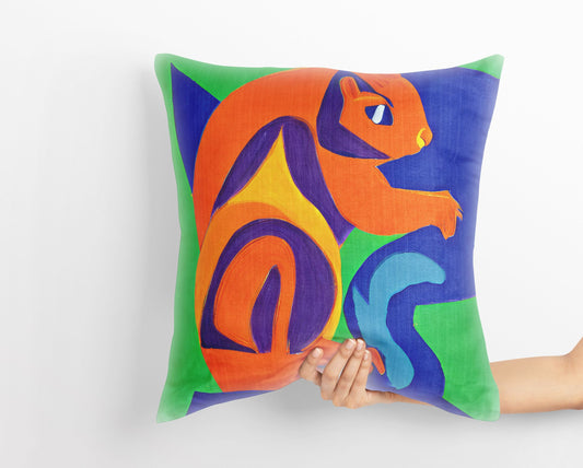 Squirrel, Decorative Pillow, Abstract Throw Pillow Cover, Artist Pillow, Colorful Pillow Case, Beautiful Pillow, Large Pillow Cases