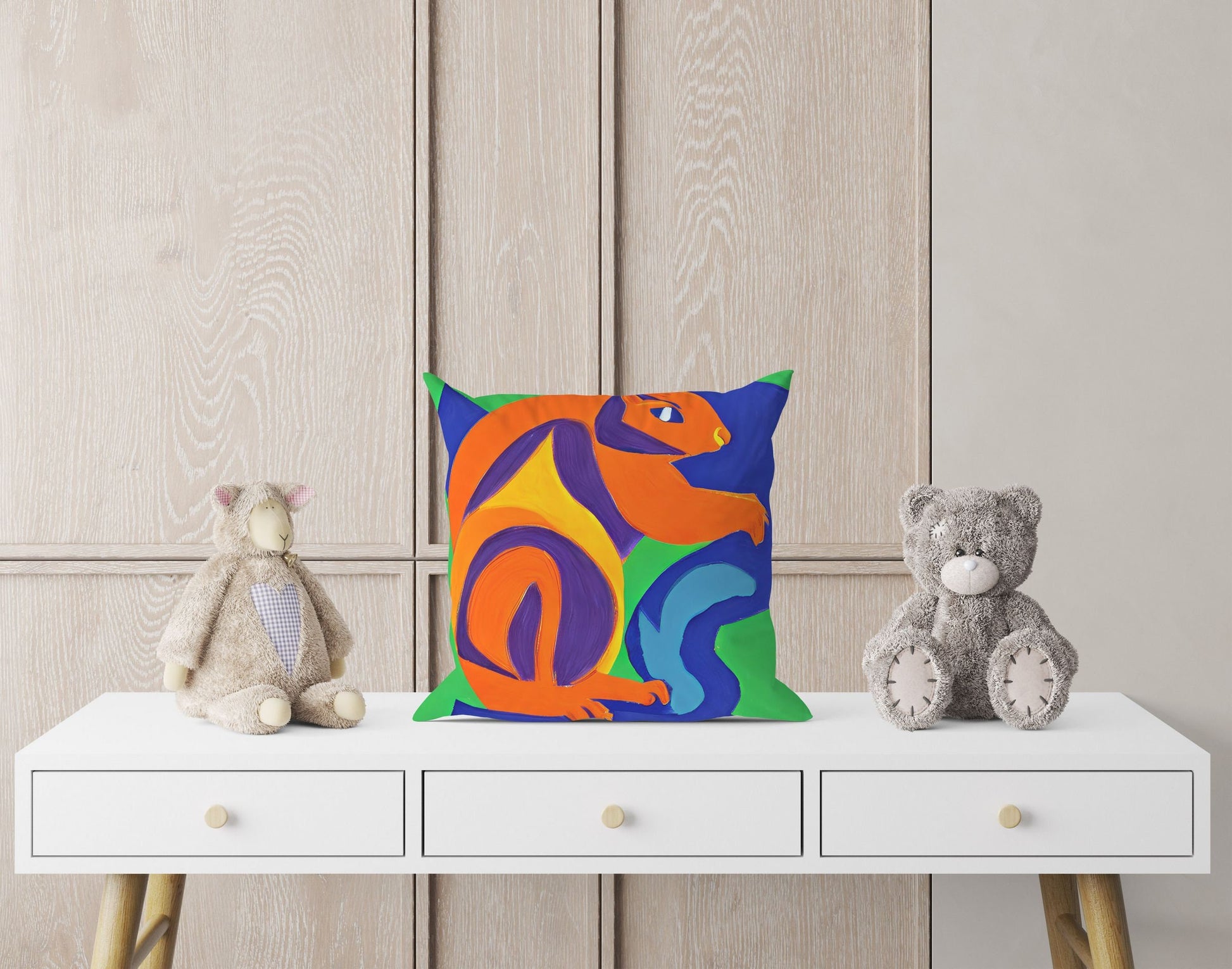 Squirrel, Decorative Pillow, Abstract Throw Pillow Cover, Artist Pillow, Colorful Pillow Case, Beautiful Pillow, Large Pillow Cases
