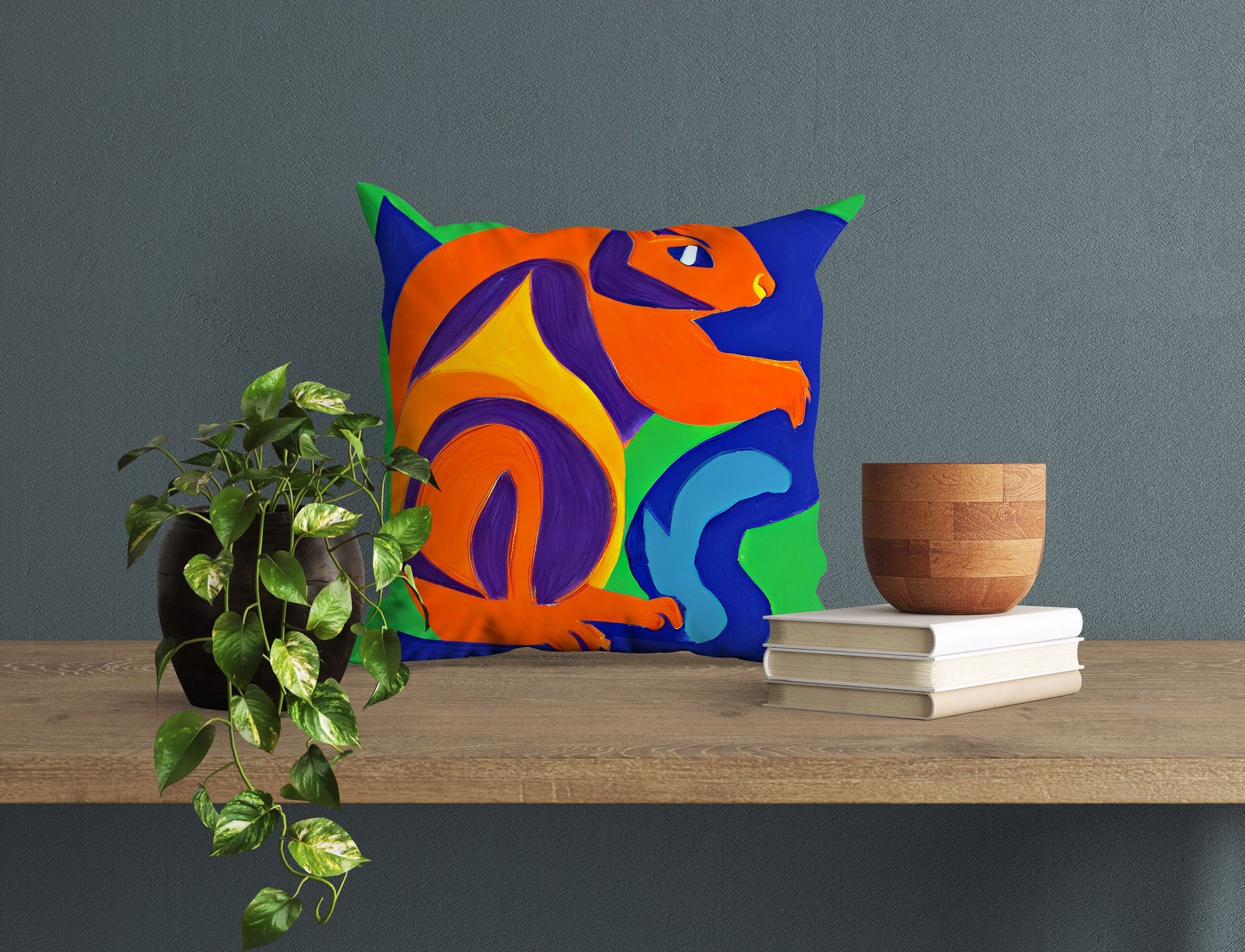 Squirrel, Decorative Pillow, Abstract Throw Pillow Cover, Artist Pillow, Colorful Pillow Case, Beautiful Pillow, Large Pillow Cases
