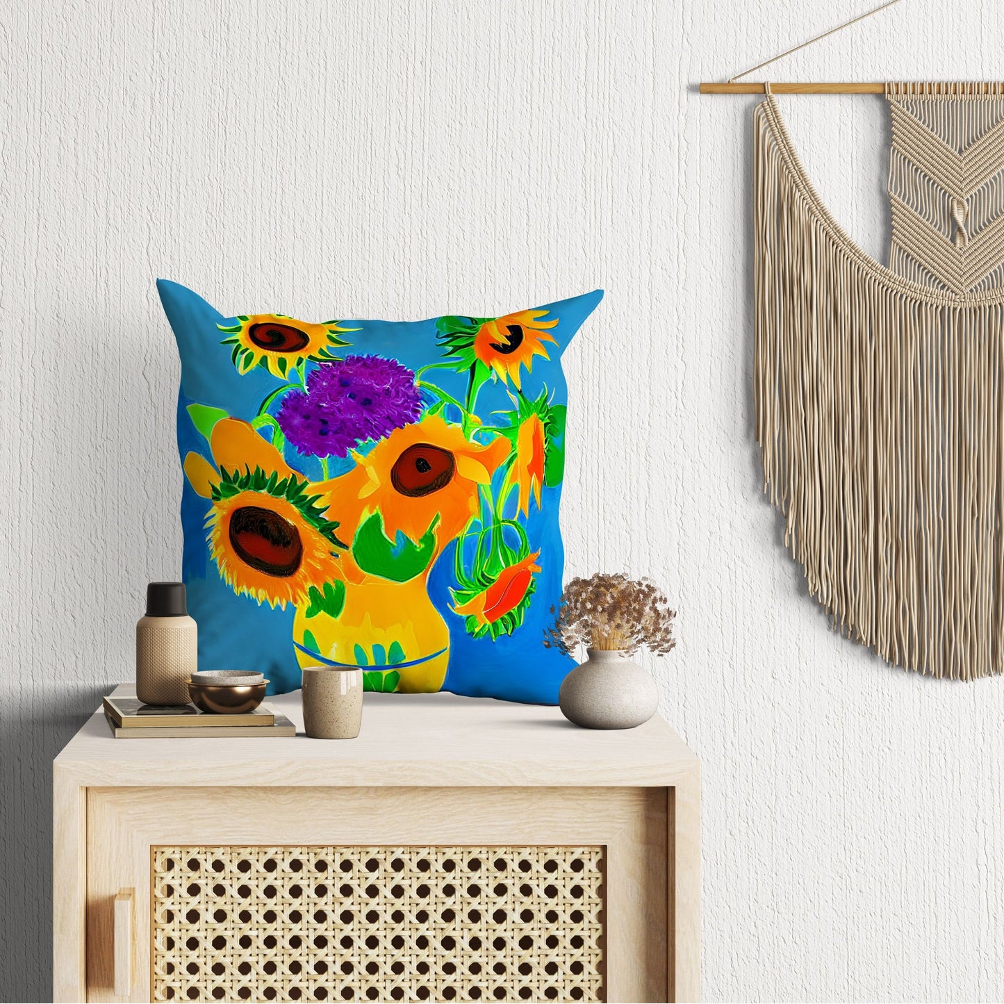 Sunflowers Decorative Pillow, Abstract Floral Pillow Covers, Artist Pillow, Colorful Pillow Case, Contemporary Pillow, 20X20 Pillow Cover