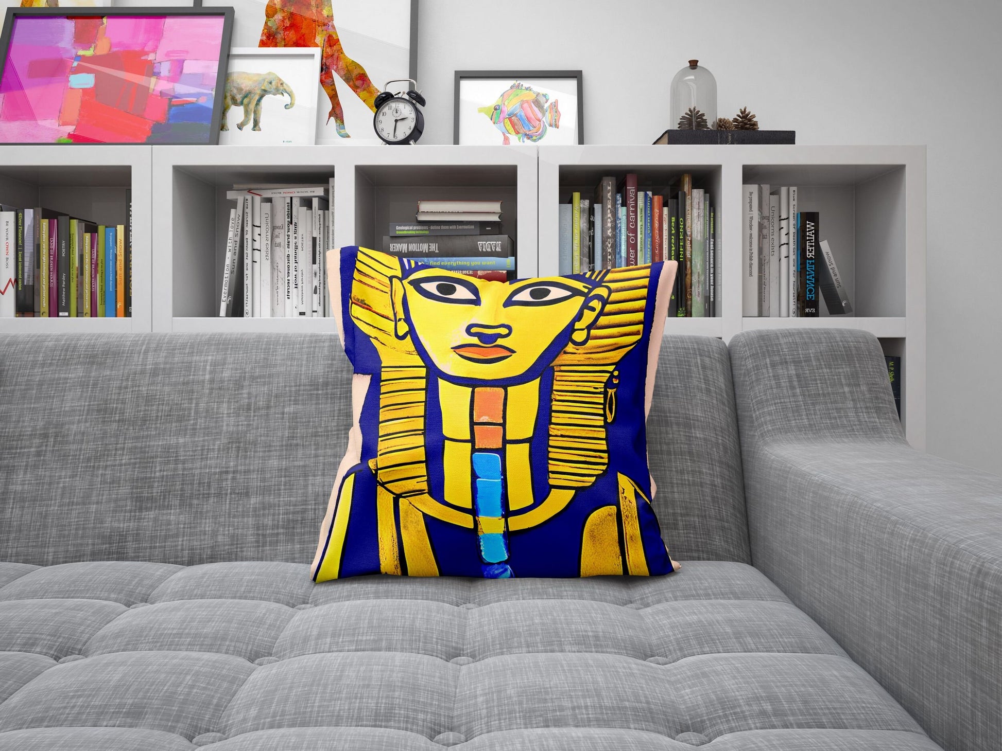 Pharaoh Of Ancient Egypt, Throw Pillow Cover, Abstract Pillow, Art Pillow, Colorful Pillow Case, Beautiful Pillow, Square Pillow