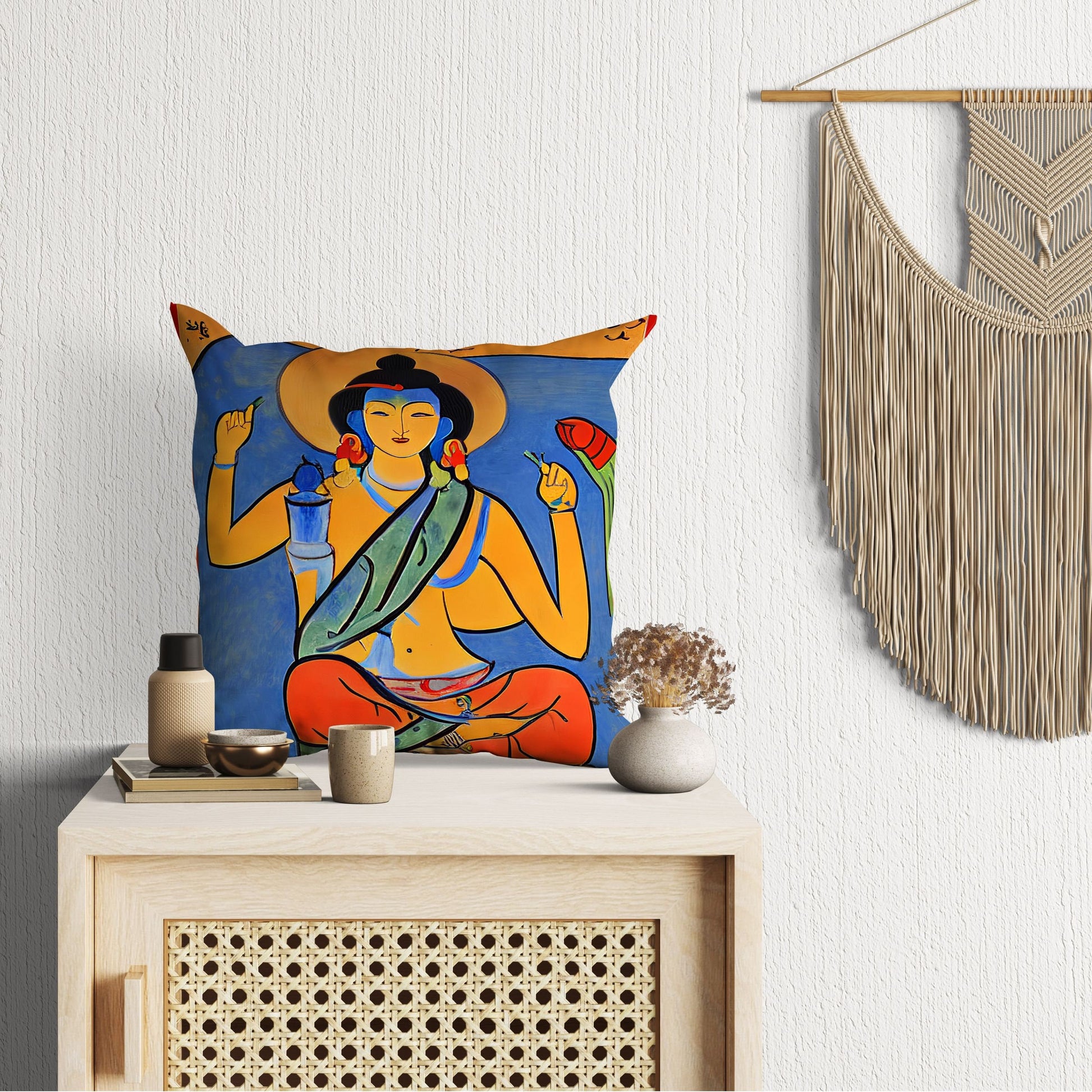 Buddhist Bodhisattva, Throw Pillow, Abstract Art Pillow, Designer Pillow, Colorful Pillow Case, Modern Pillow, 18 X 18 Pillow Covers