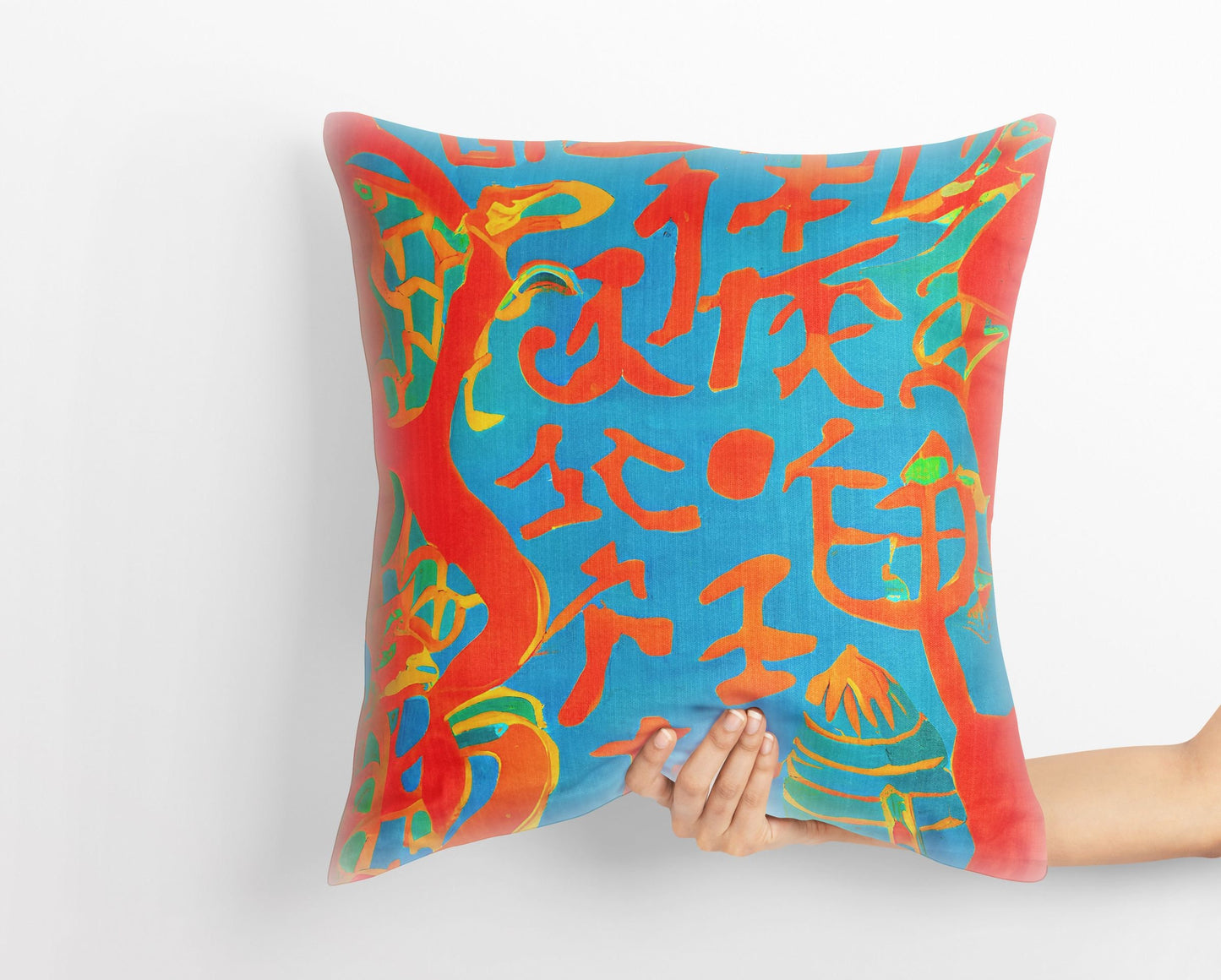 Symbols Of Ancient Chinese Culture, Throw Pillow Cover, Cat Pillow, Art Pillow, Colorful Pillow Case, Contemporary Pillow, Square Pillow