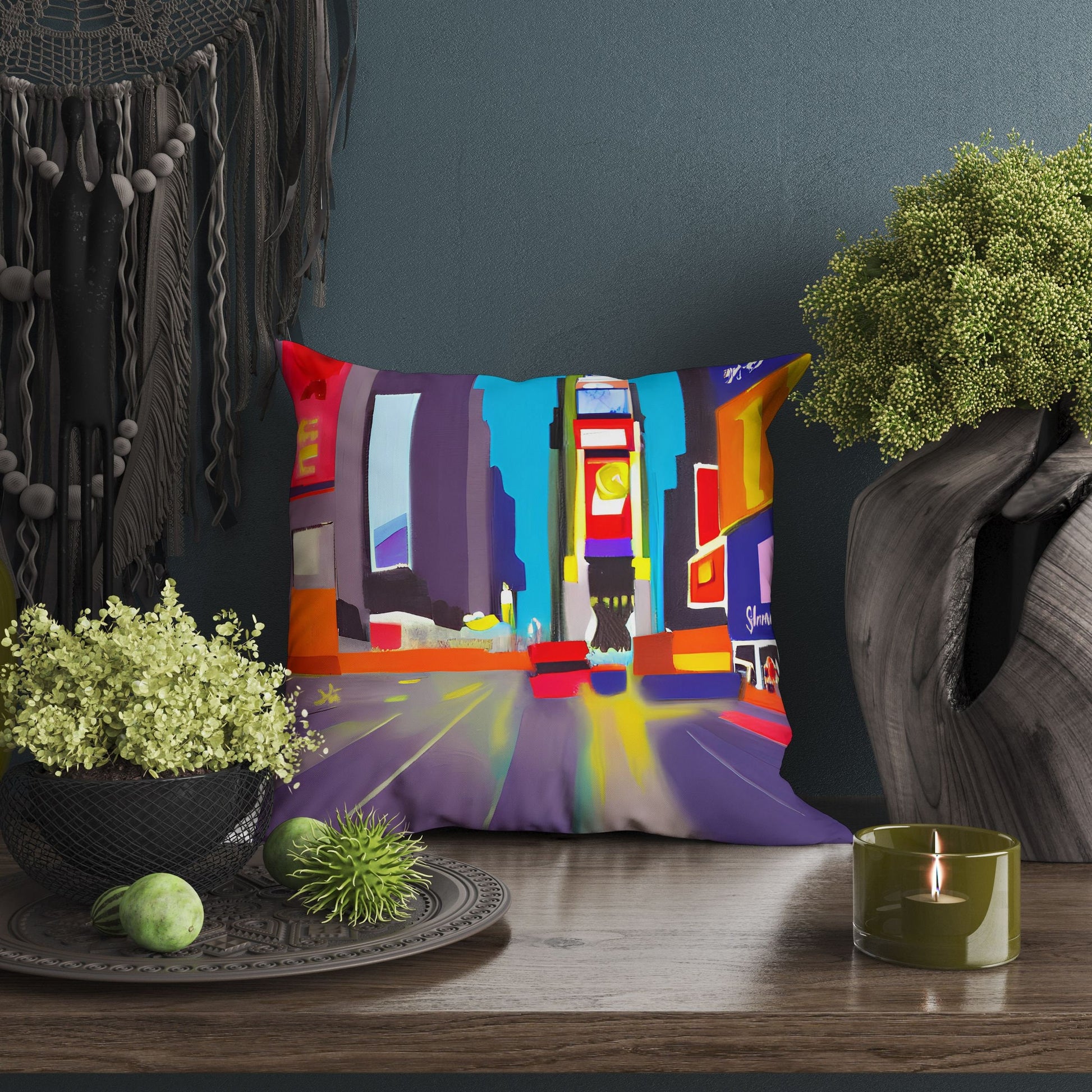 New York Times Square Night View, Throw Pillow, Abstract Throw Pillow, Designer Pillow, Colorful Pillow Case, Modern Pillow, 20X20 Pillow