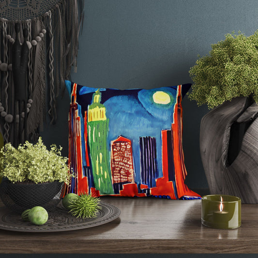 New York At Night, Decorative Pillow, Abstract Throw Pillow Cover, Artist Pillow, Colorful Pillow Case, Modern Pillow, Large Pillow Cases
