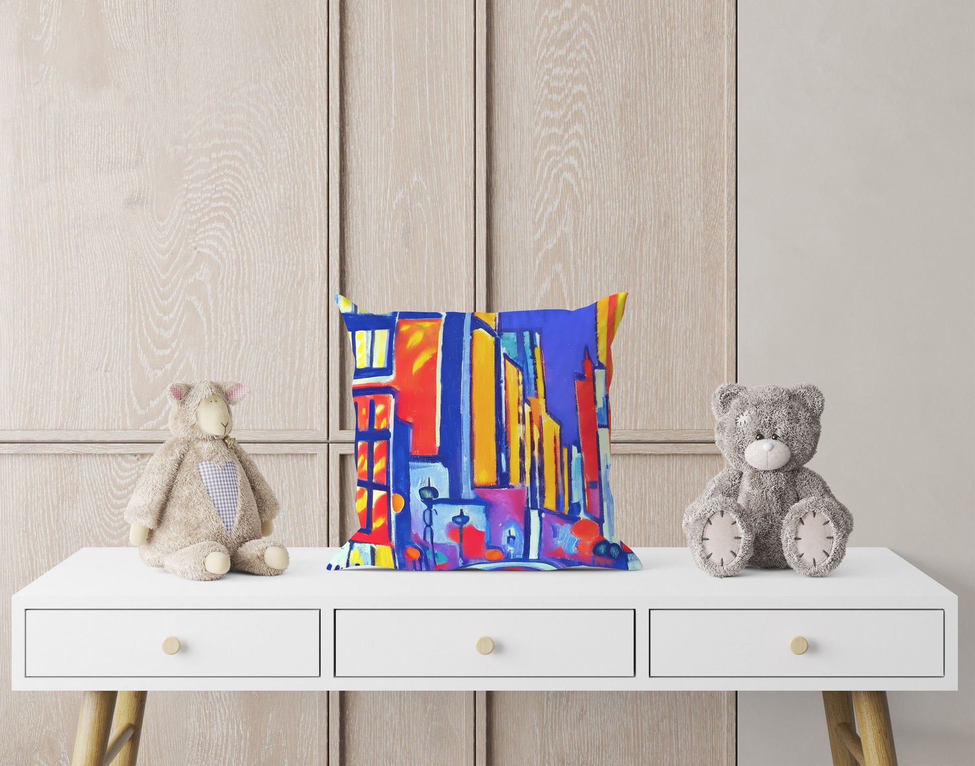 Chicago At Night, Toss Pillow, Cat Pillow, Artist Pillow, Colorful Pillow Case, Modern Pillow, 20X20 Pillow Cover, Home And Living