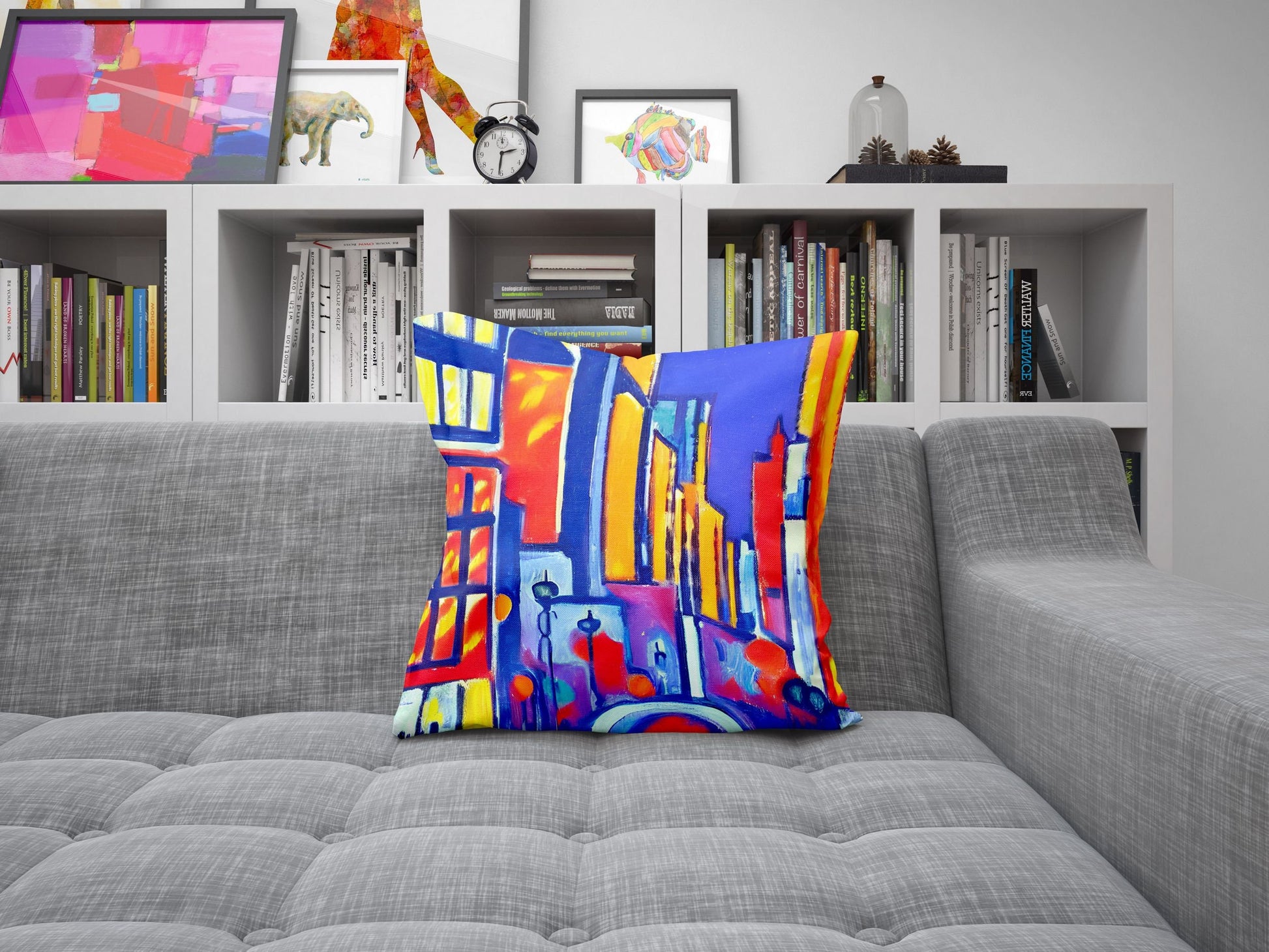 Chicago At Night, Toss Pillow, Cat Pillow, Artist Pillow, Colorful Pillow Case, Modern Pillow, 20X20 Pillow Cover, Home And Living