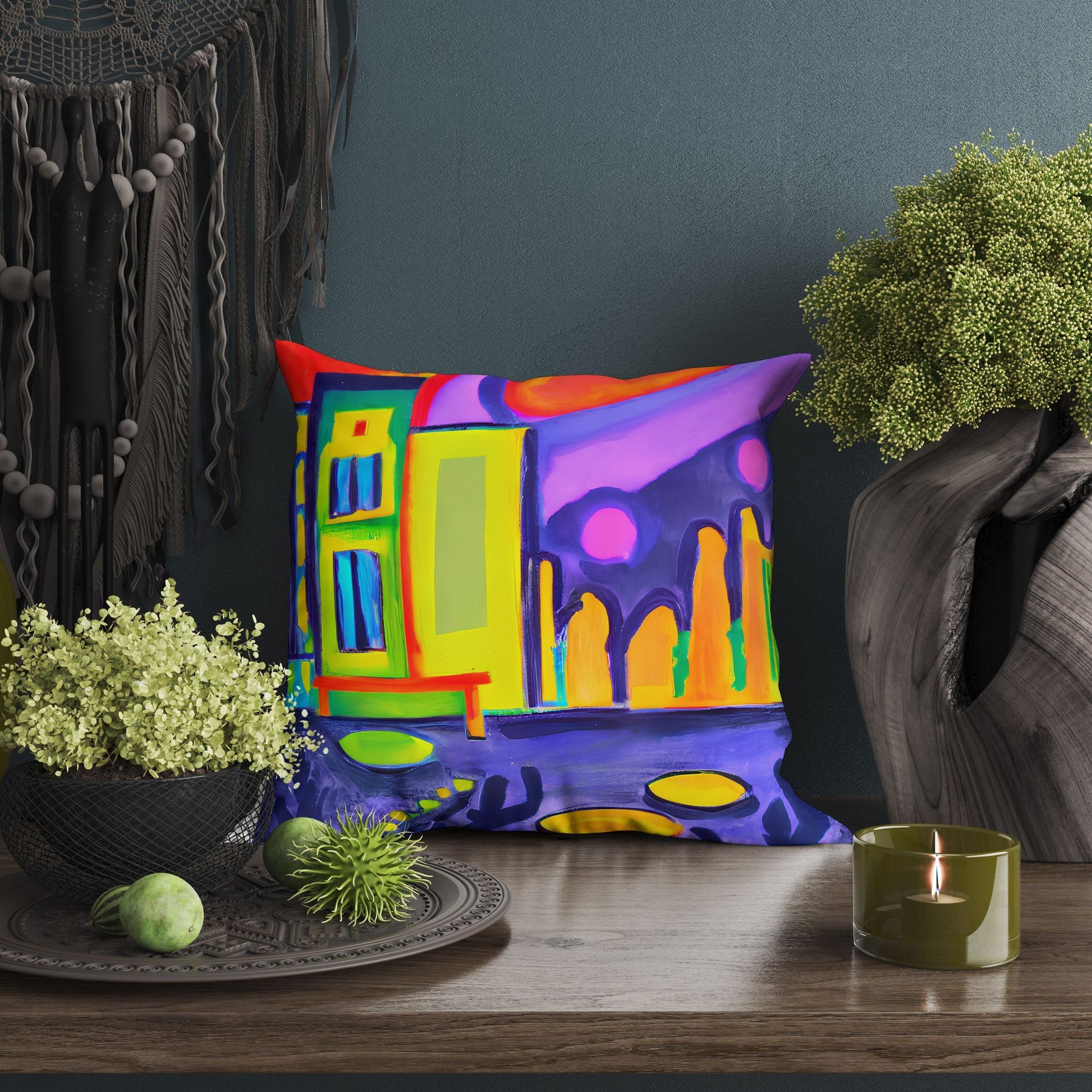 Night View Of Chicago Throw Pillow, Abstract Pillow, Art Pillow, Colorful Pillow Case, Contemporary Pillow, Large Pillow, Playroom Decor