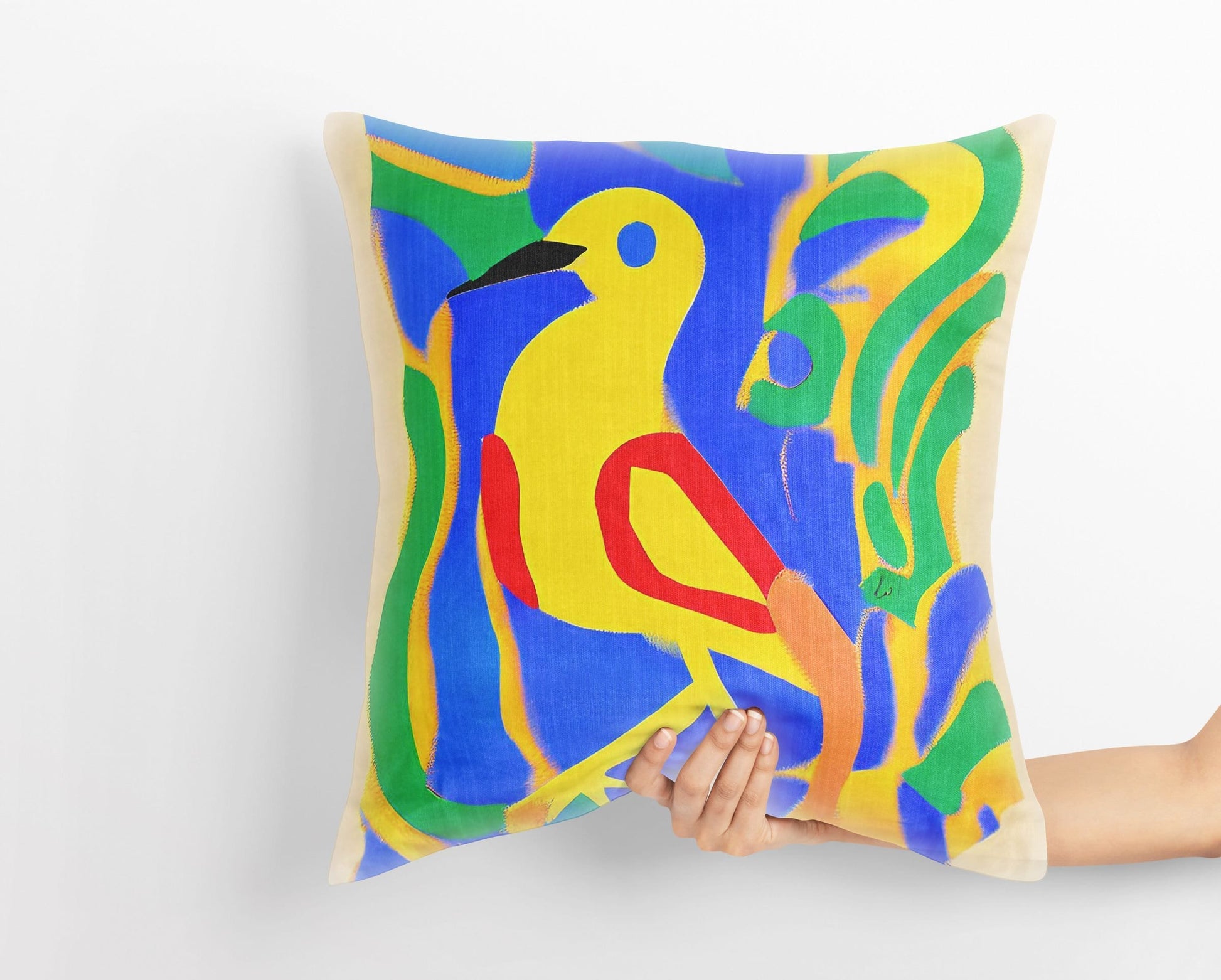 Yellow Bird, Toss Pillow, Abstract Art Pillow, Artist Pillow, Colorful Pillow Case, Modern Pillow, 24X24 Pillow Case, Housewarming Gift