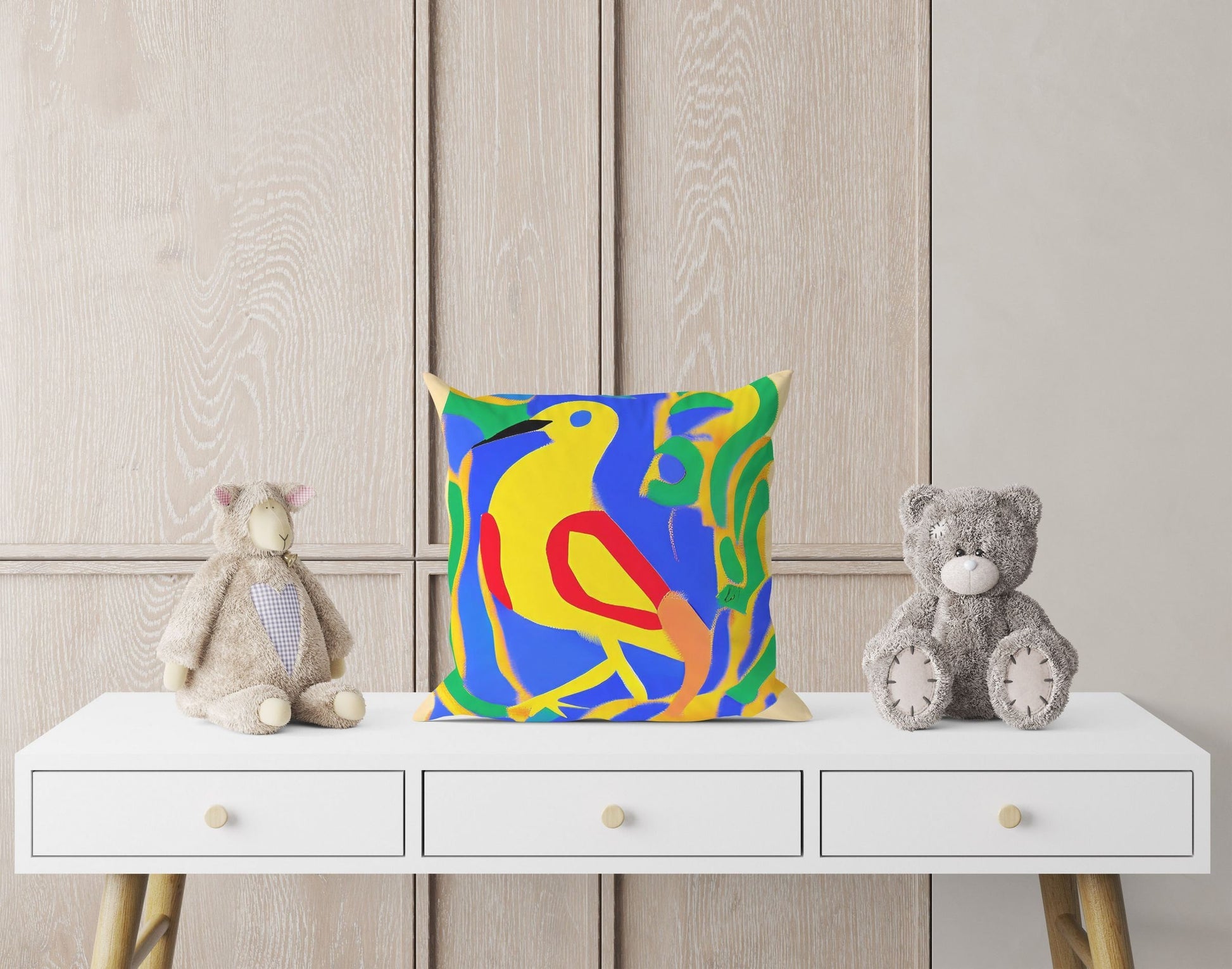 Yellow Bird, Toss Pillow, Abstract Art Pillow, Artist Pillow, Colorful Pillow Case, Modern Pillow, 24X24 Pillow Case, Housewarming Gift