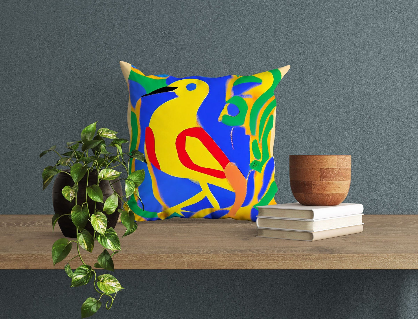 Yellow Bird, Toss Pillow, Abstract Art Pillow, Artist Pillow, Colorful Pillow Case, Modern Pillow, 24X24 Pillow Case, Housewarming Gift