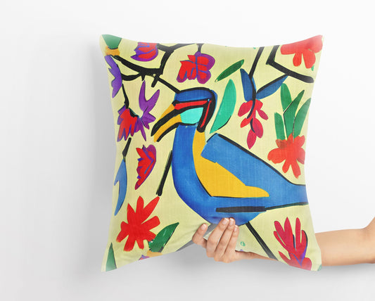 Blue Bird Toss Pillow, Abstract Pillow, Comfortable, Colorful Pillow Case, Impressionist Pillow, 20X20 Pillow Cover, Housewarming Gift
