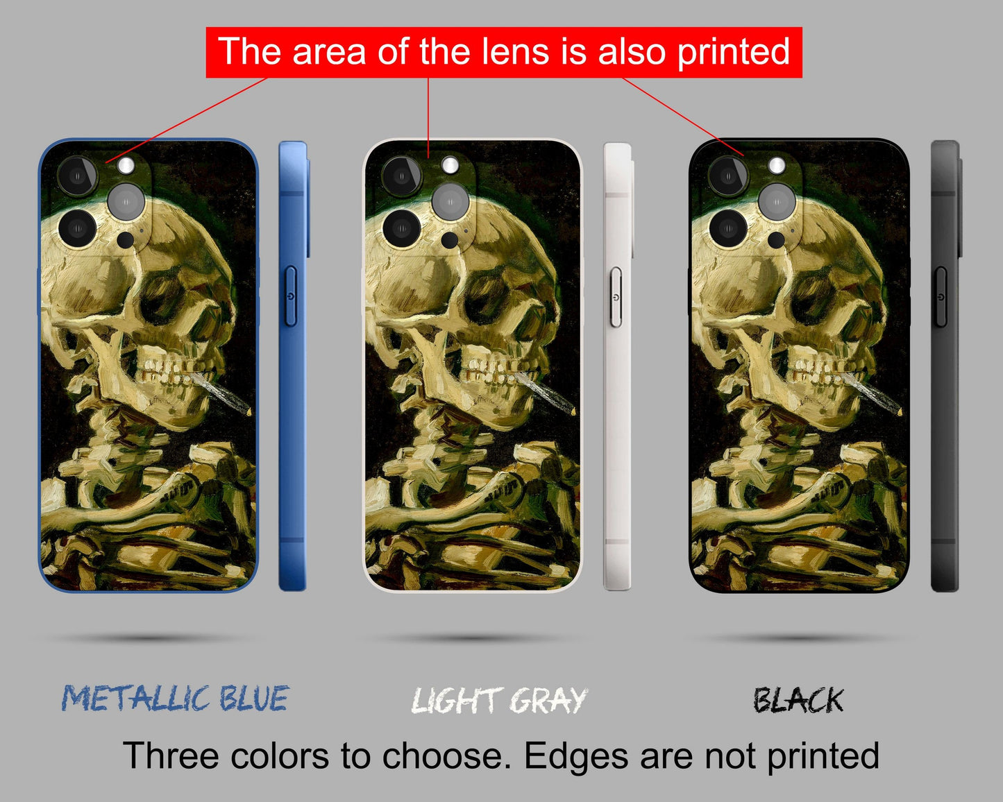 Vincent Van Gogh Skull Smoking A Cigarette Iphone Case, Iphone 11, Iphone 7 Plus, Iphone 8 Plus Case Art, Vivid Colors, Silicone Case