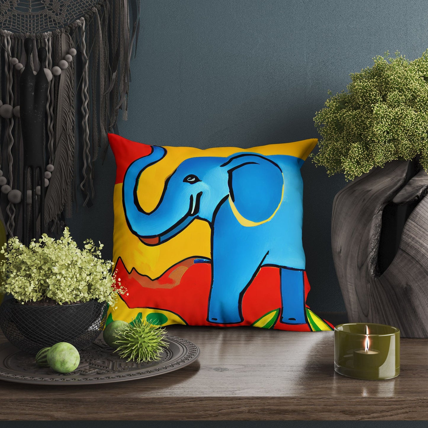 Modern Art African Wildlife Elephant, Throw Pillow Cover, Abstract Art Pillow, Comfortable, Colorful Pillow Case, Fashion