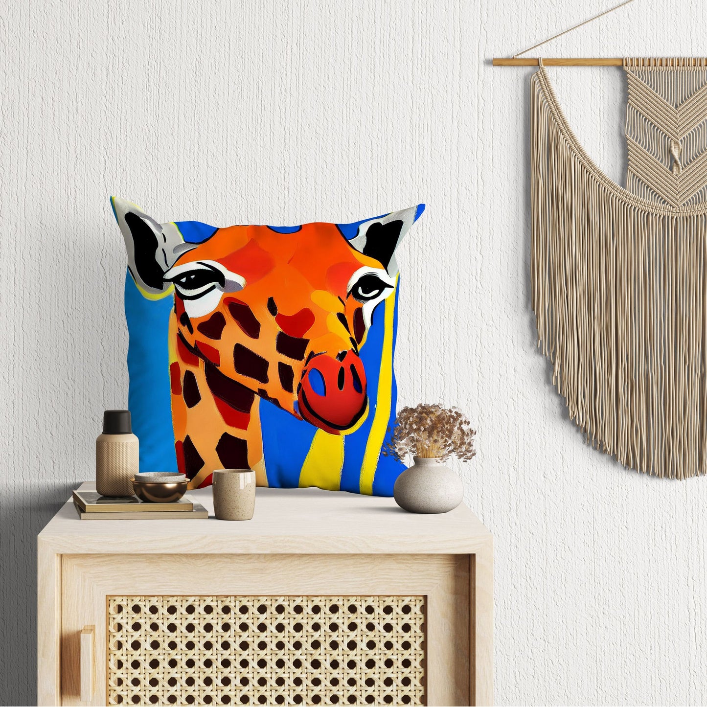Modern Art African Wildlife Giraffe Decorative Pillow, Bee Pillow Cover, Designer Pillow, Colorful Pillow Case, Watercolor Pillow Cases