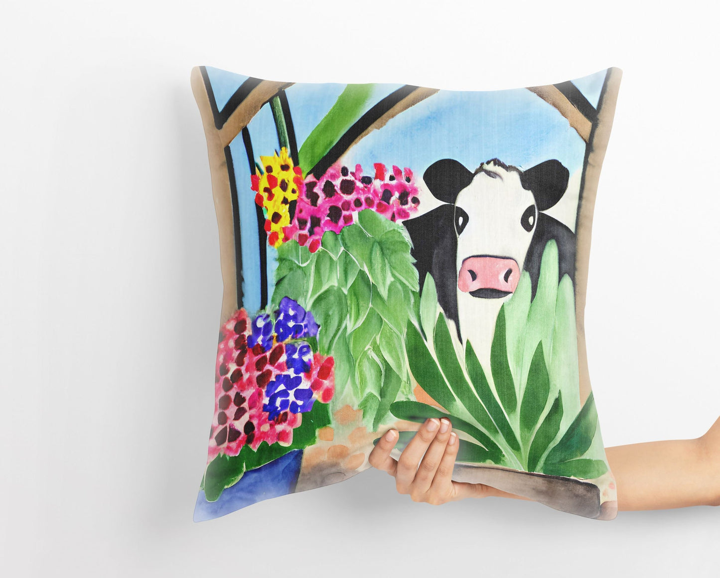Cow With Flowers Matisse Style throw Pillow Cover, Abstract Throw Pillow, Designer Pillow, Modern Pillow, 20X20 Pillow Cover