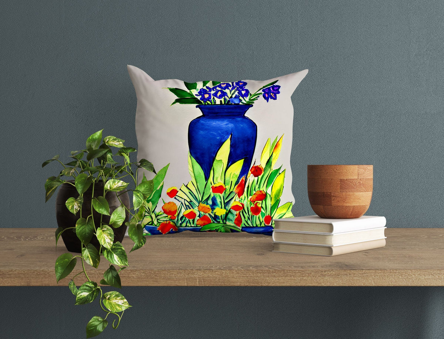 Flowers Matisse Style, Pillow Case, Abstract Throw Pillow, Artist Pillow, Blue Pillow, Fashion, 18 X 18 Pillow Covers, Housewarming Gift