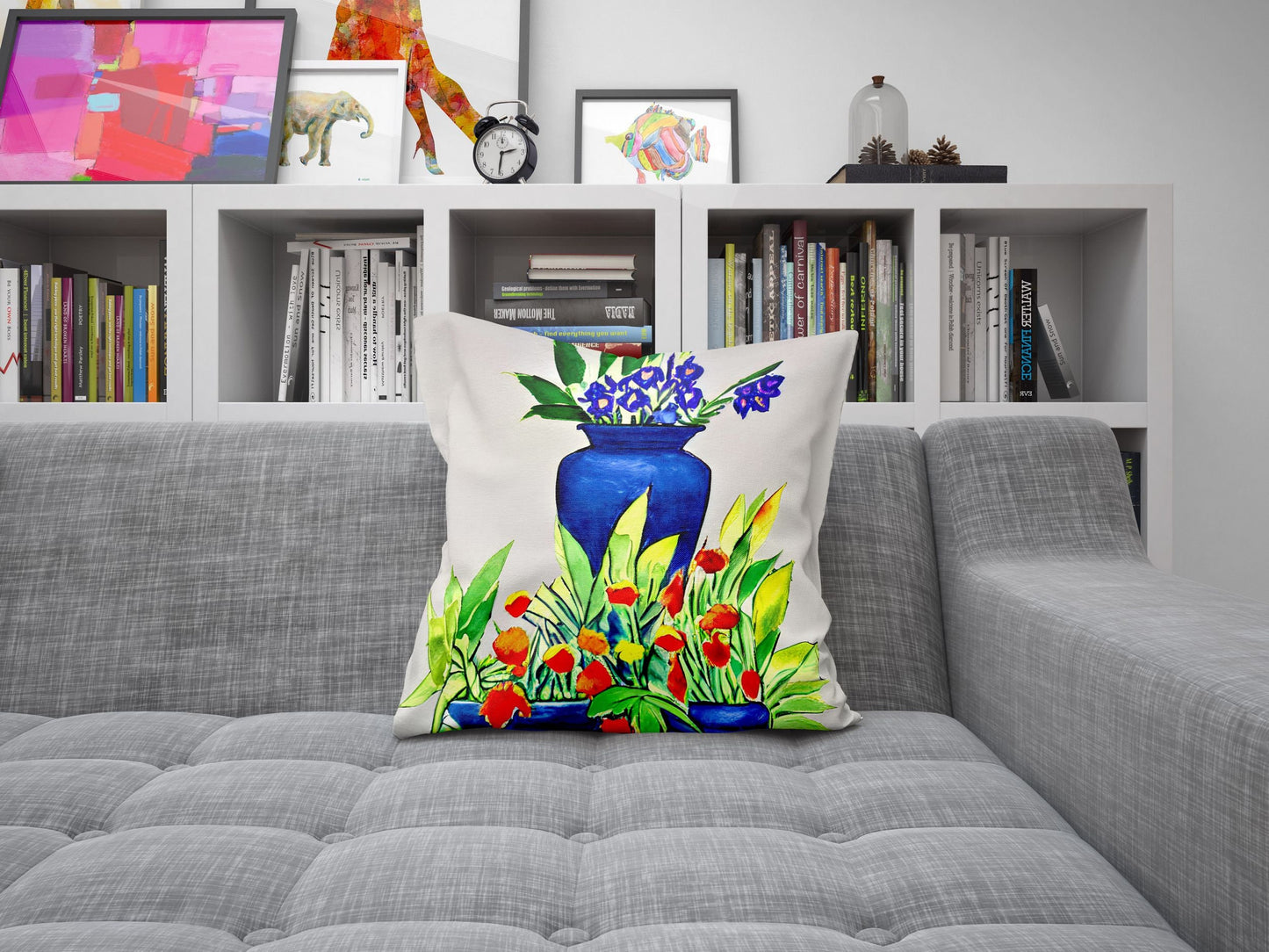 Flowers Matisse Style, Pillow Case, Abstract Throw Pillow, Artist Pillow, Blue Pillow, Fashion, 18 X 18 Pillow Covers, Housewarming Gift