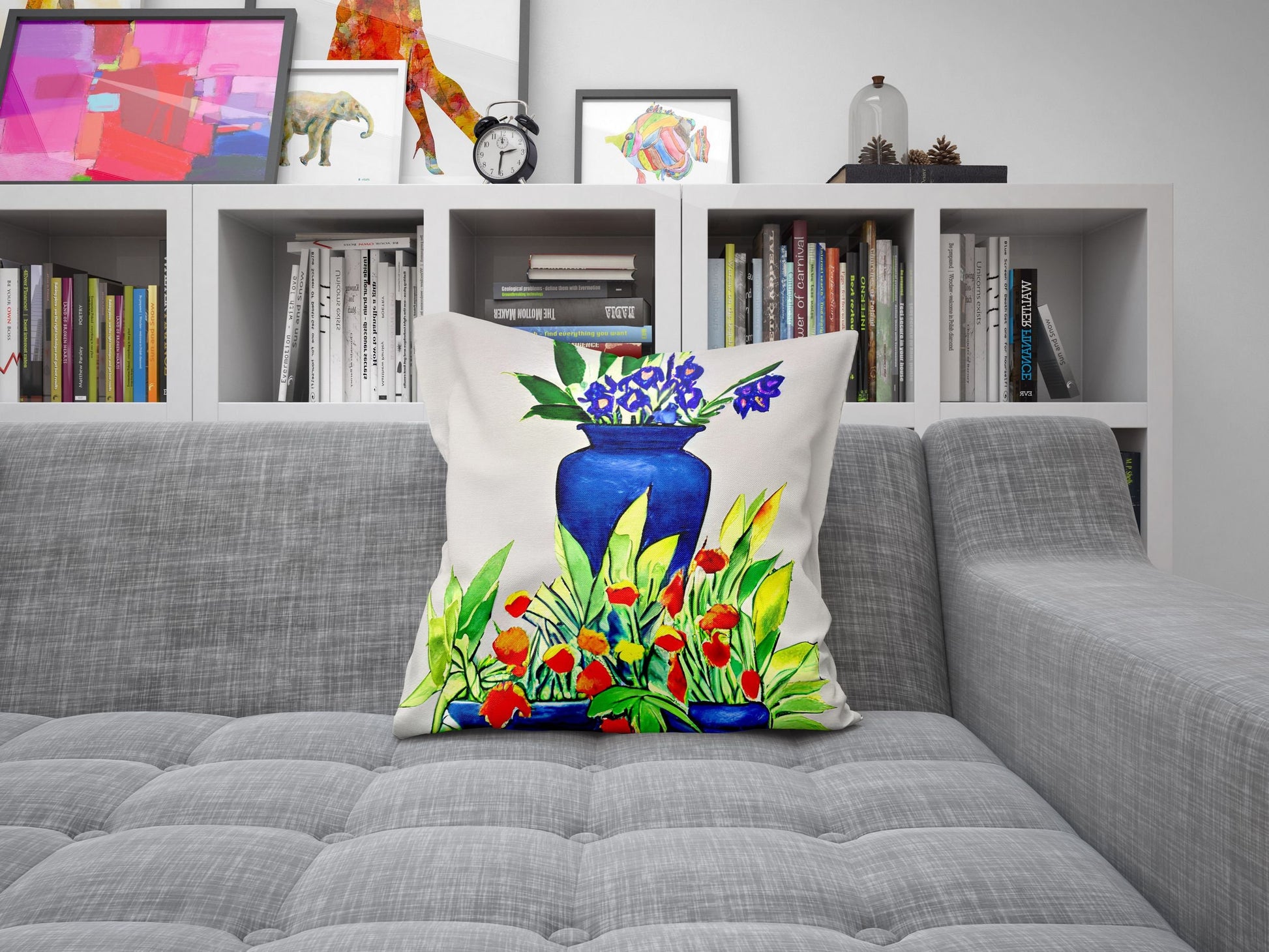 Flowers Matisse Style, Pillow Case, Abstract Throw Pillow, Artist Pillow, Blue Pillow, Fashion, 18 X 18 Pillow Covers, Housewarming Gift