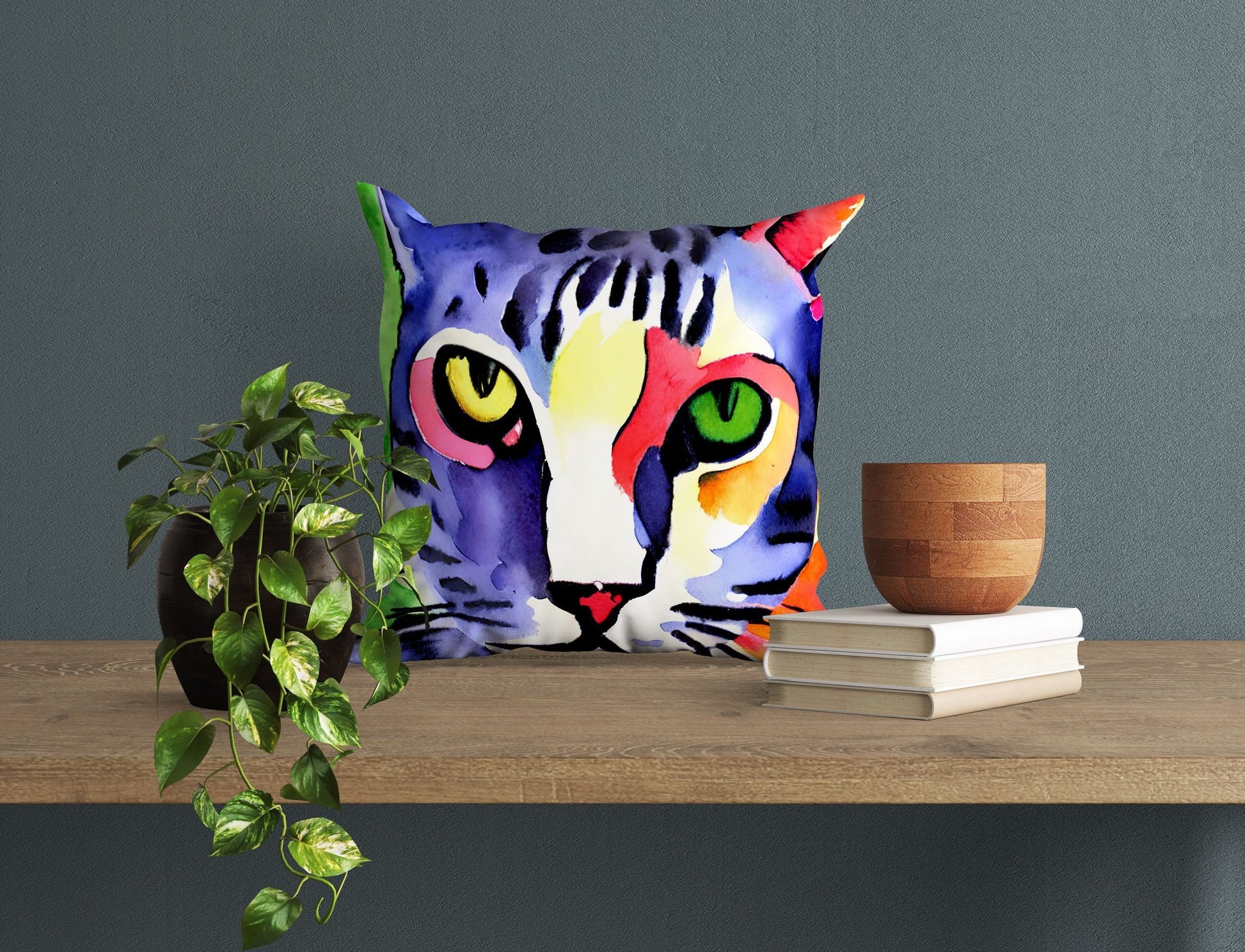 Colorful Cat Matisse Style Toss Pillow, Abstract Throw Pillow, Soft Pillow Cases, Blue Pillow, Contemporary Pillow, Square Pillow