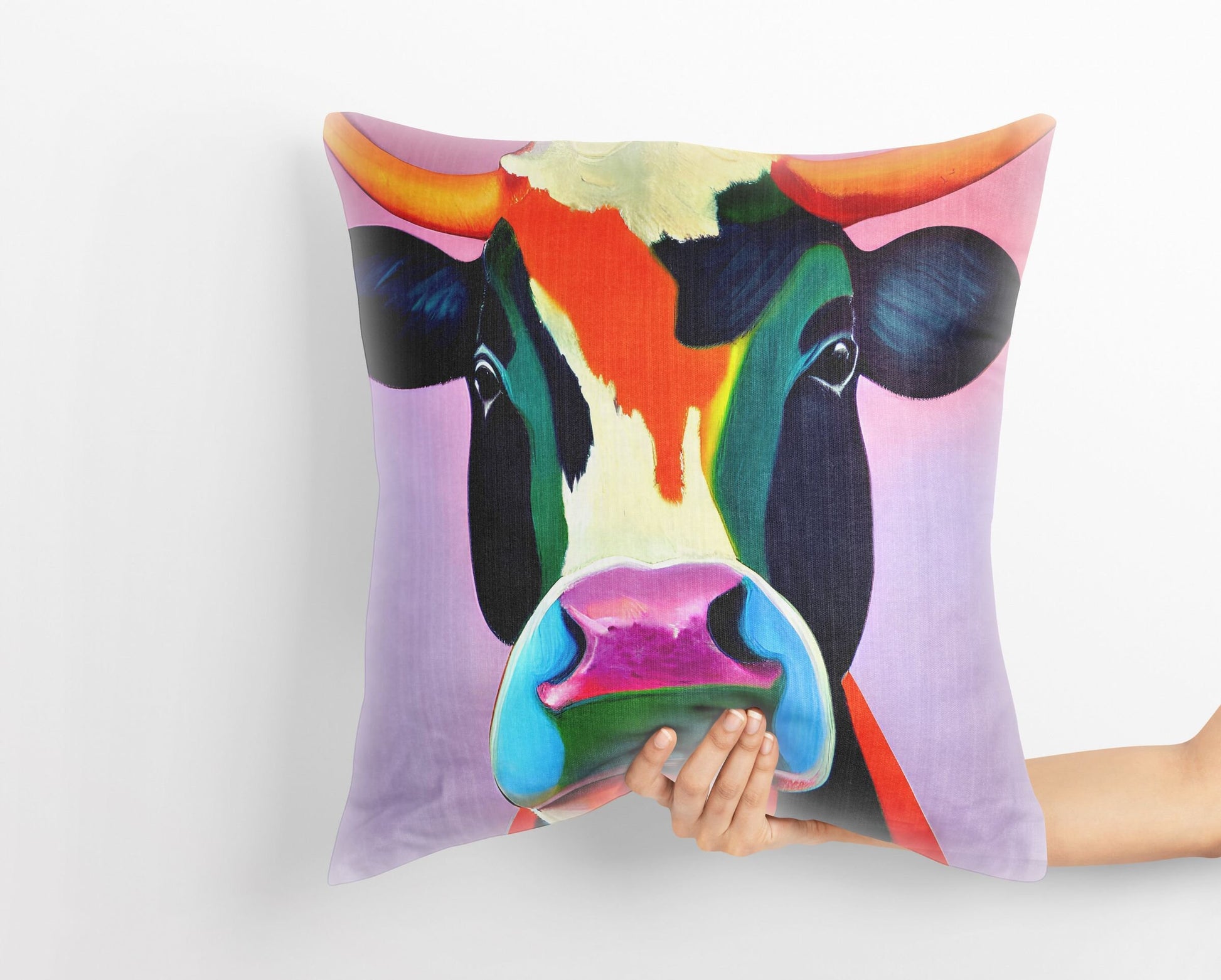 Modern Art Colorful Cow Throw Pillow Cover, Abstract Throw Pillow Cover, Artist Pillow, Blue Pillow, Modern Pillow, Large Pillow Cases