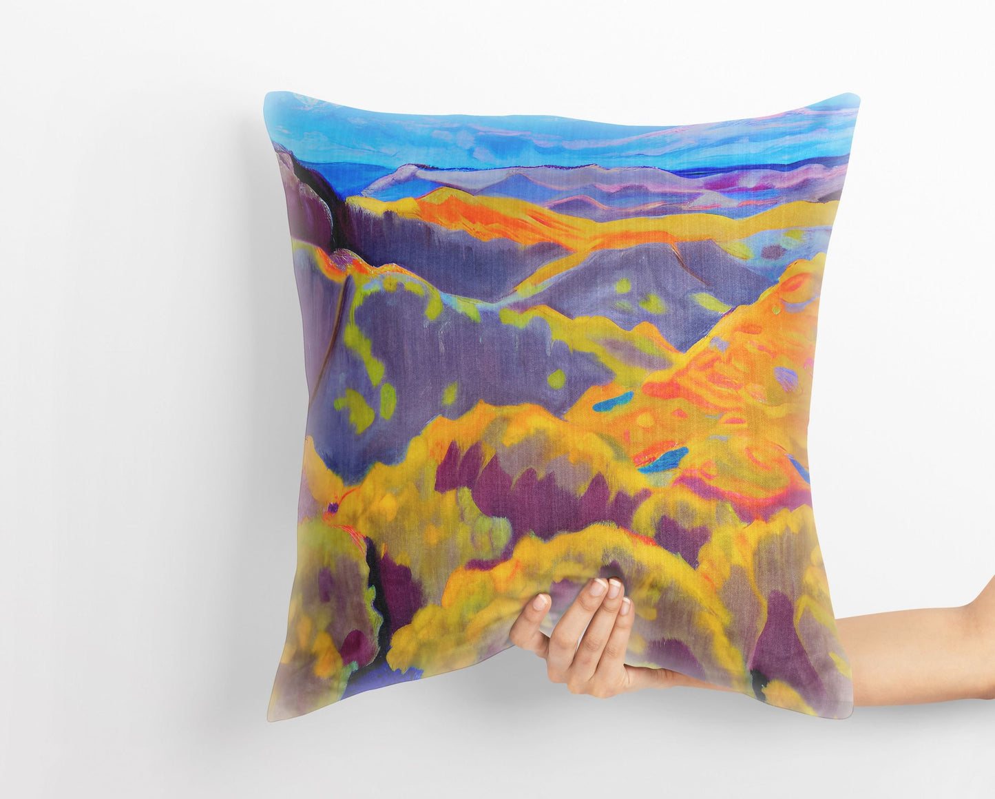 Landscape With Mountains, Pillow Case, Abstract Throw Pillow, Artist Pillow, Fashion, Square Pillow, Farmhouse Pillow, Indoor Pillow Cases