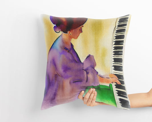 Girl Playing Piano Tapestry Pillows, Abstract Throw Pillow Cover, Art Pillow, Colorful Pillow Case, Contemporary Pillow, Square Pillow